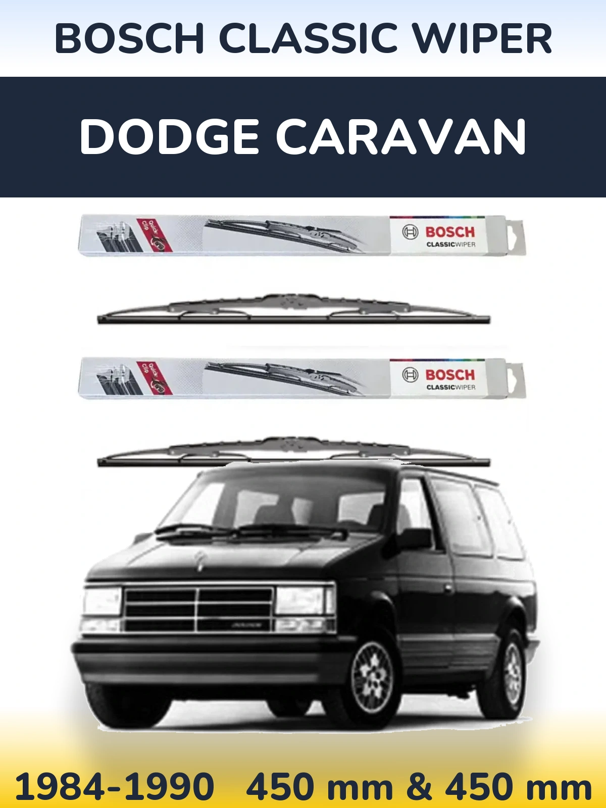Sada předních stěračů BOSCH Classic Wiper 450 a 450 mm pro Dodge Caravan 1984-1990