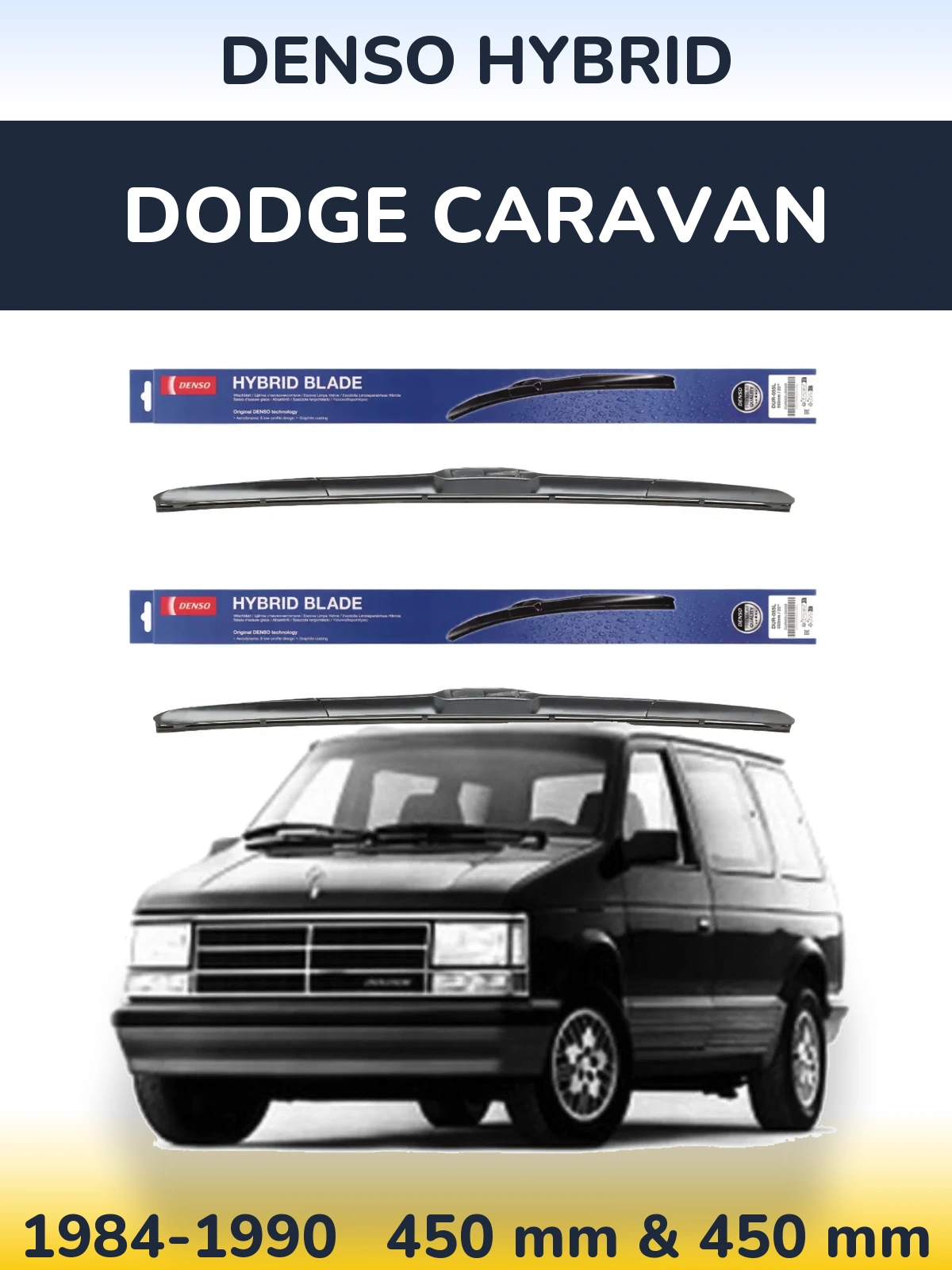 Sada předních stěračů Denso Hybrid 450 a 450 mm pro Dodge Caravan 1984-1990