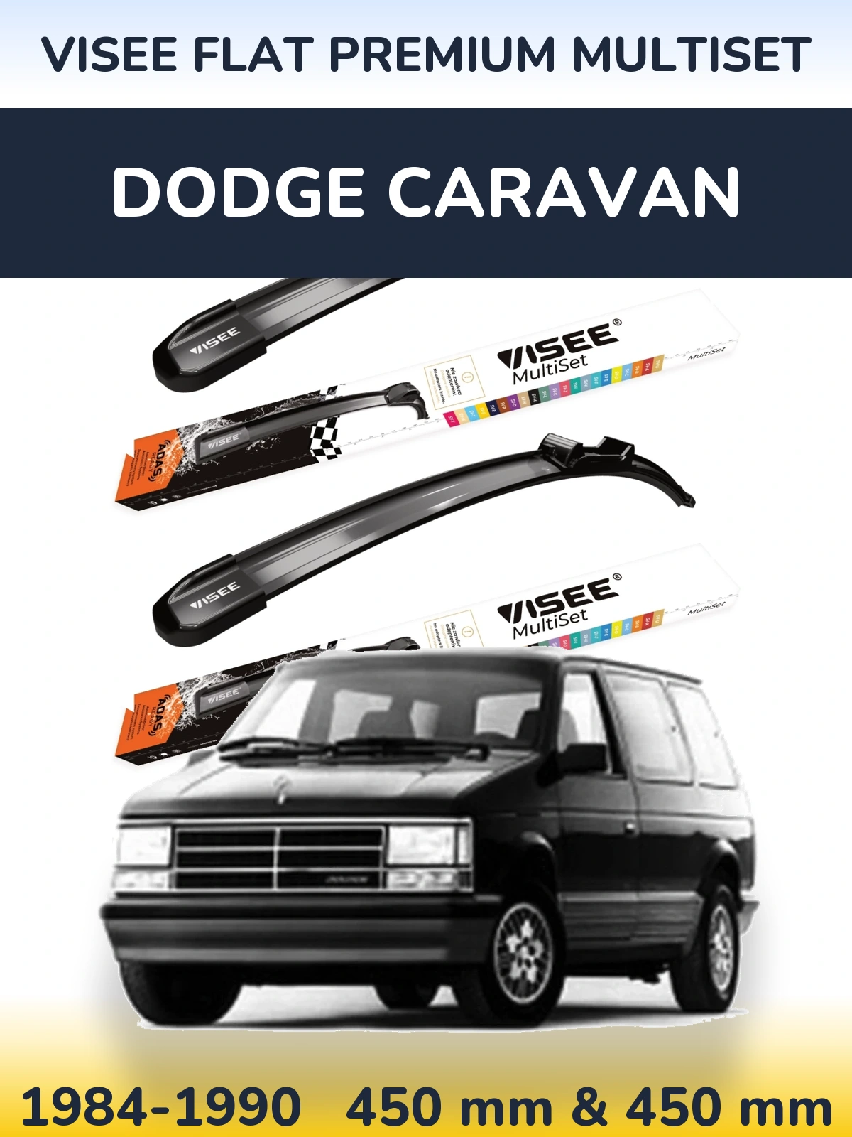 Sada předních stěračů VISEE FLAT PREMIUM MultiSet 450 a 450 mm pro Dodge Caravan 1984-1990