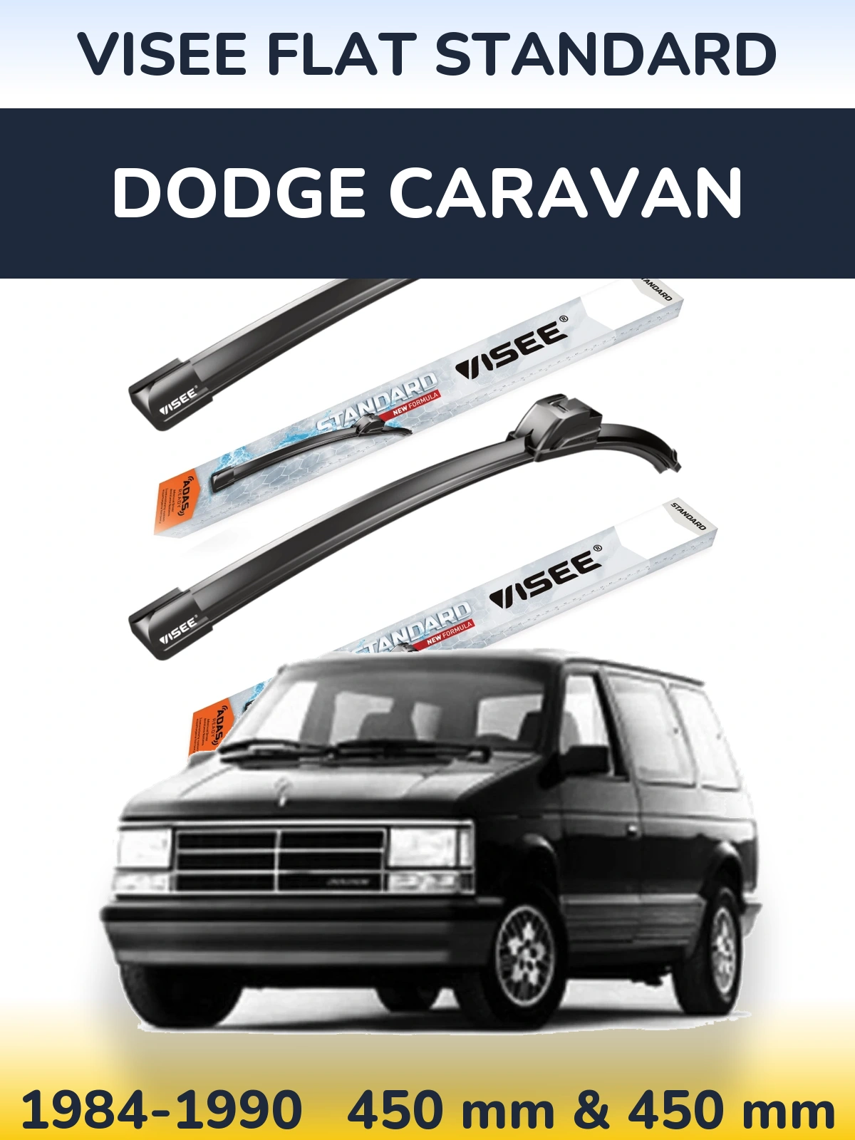 Sada předních stěračů VISEE FLAT STANDARD 450 a 450 mm pro Dodge Caravan 1984-1990