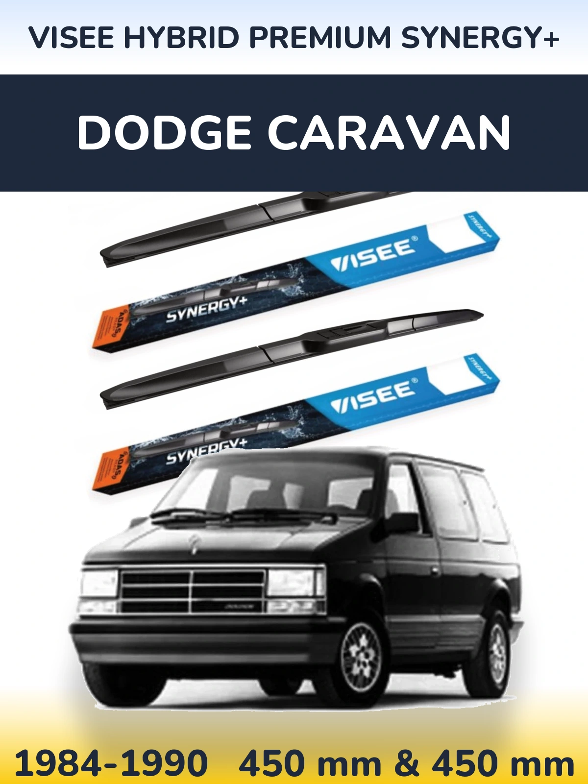 Sada předních stěračů VISEE HYBRID PREMIUM SYNERGY+ 450 a 450 mm pro Dodge Caravan 1984-1990