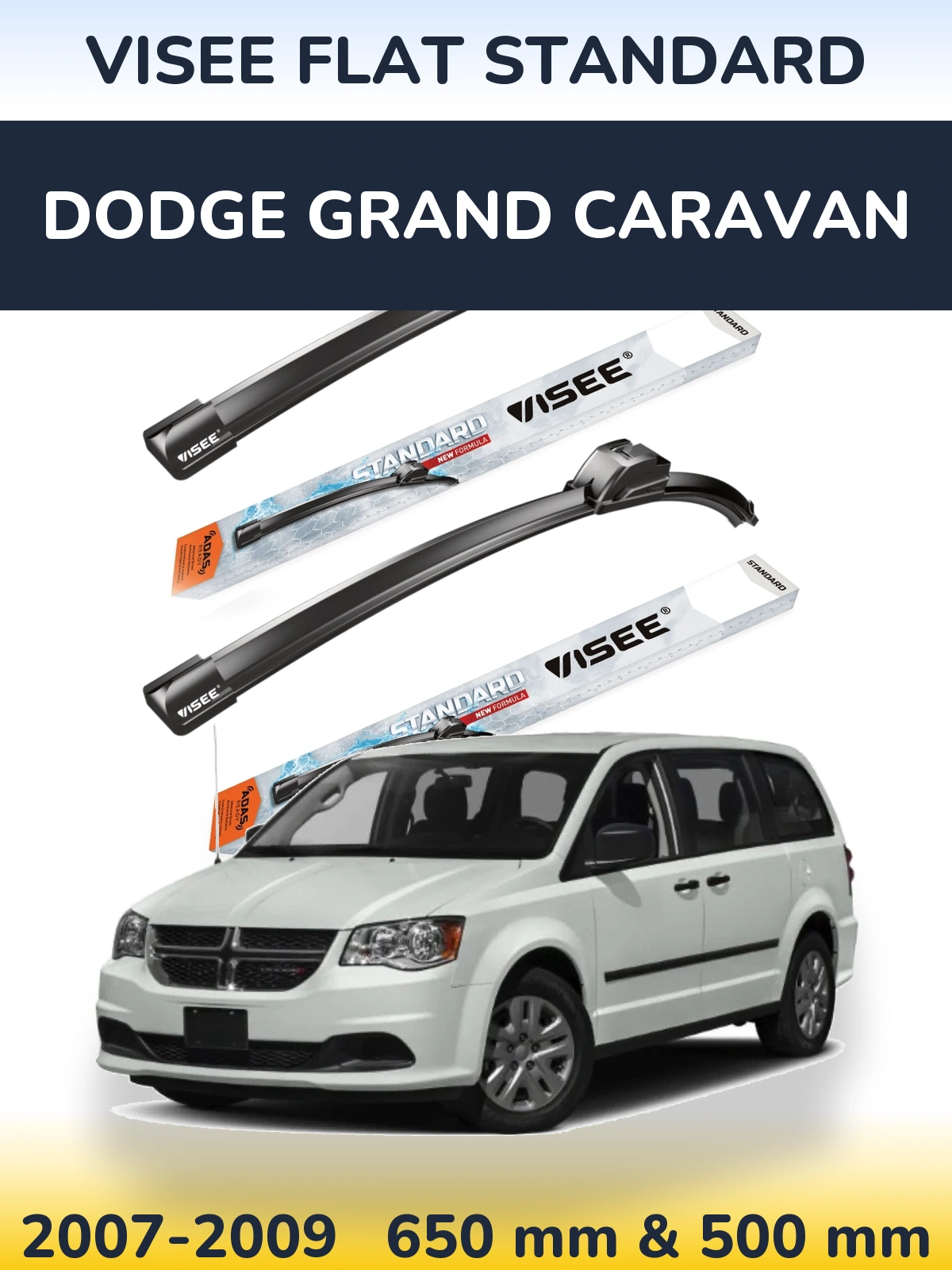 Комплект передніх щіток VISEE FLAT STANDARD 650 & 500 мм для Dodge Grand Caravan 2007-2009