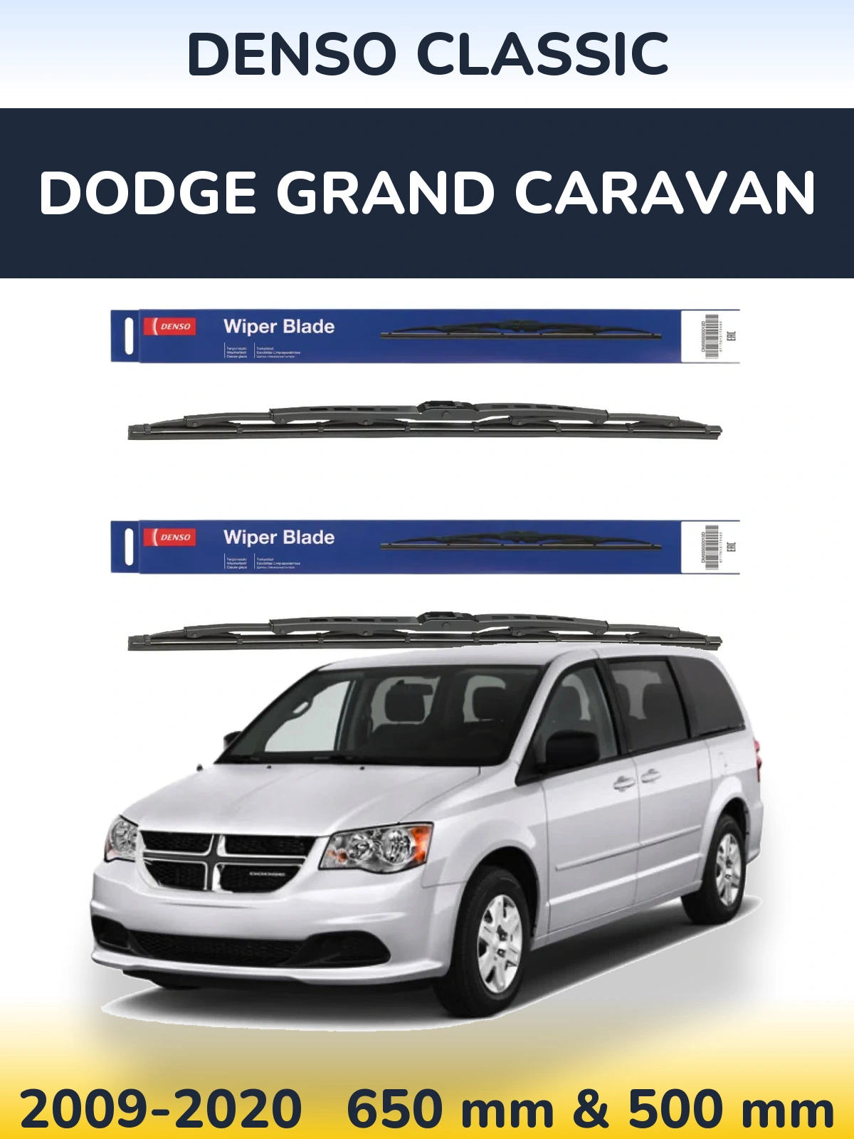 Sada předních stěračů Denso Classic 650 a 500 mm pro Dodge Grand Caravan 2009-2020