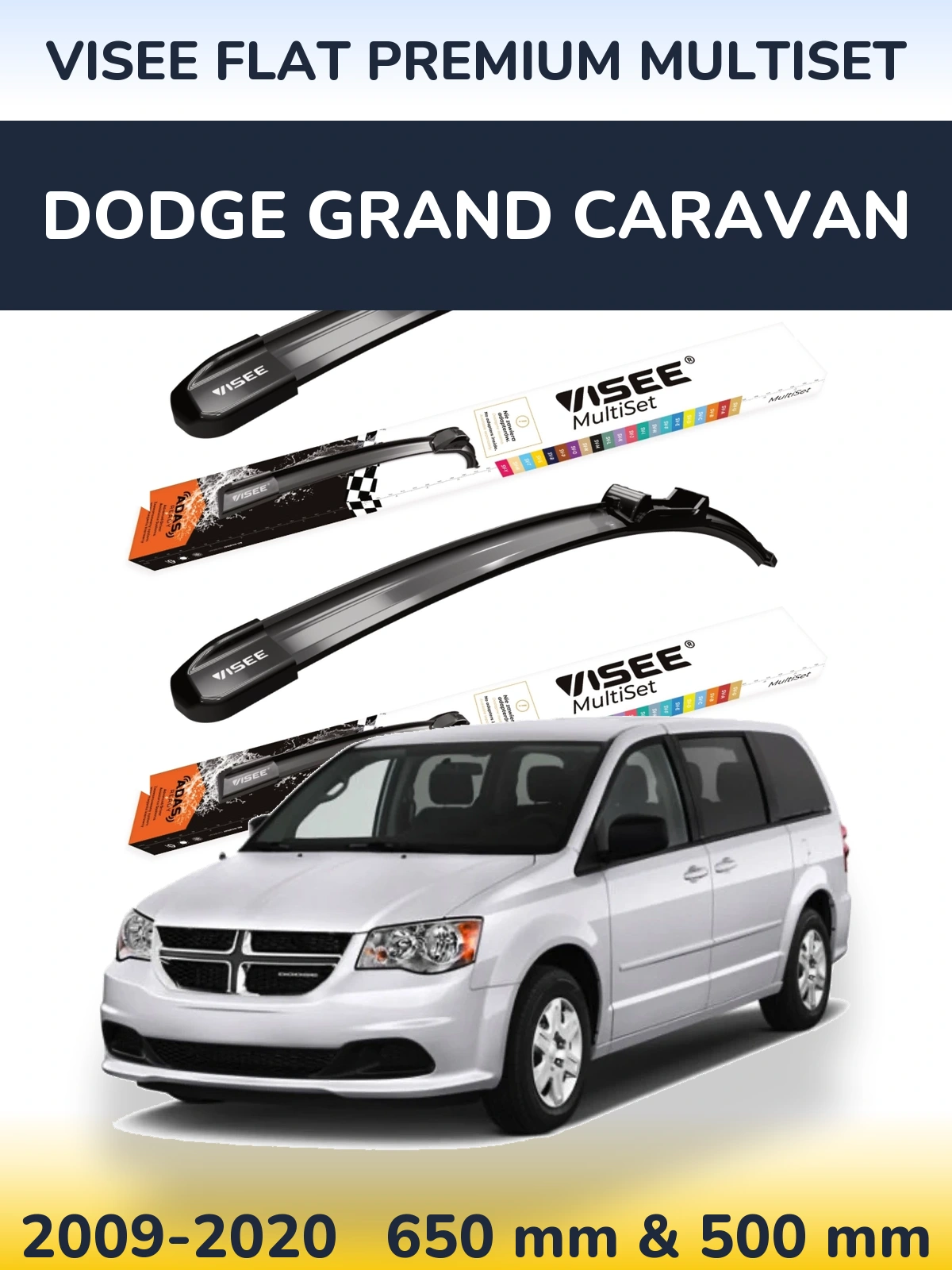 Sada předních stěračů VISEE FLAT PREMIUM MultiSet 650 a 500 mm pro Dodge Grand Caravan 2009-2020