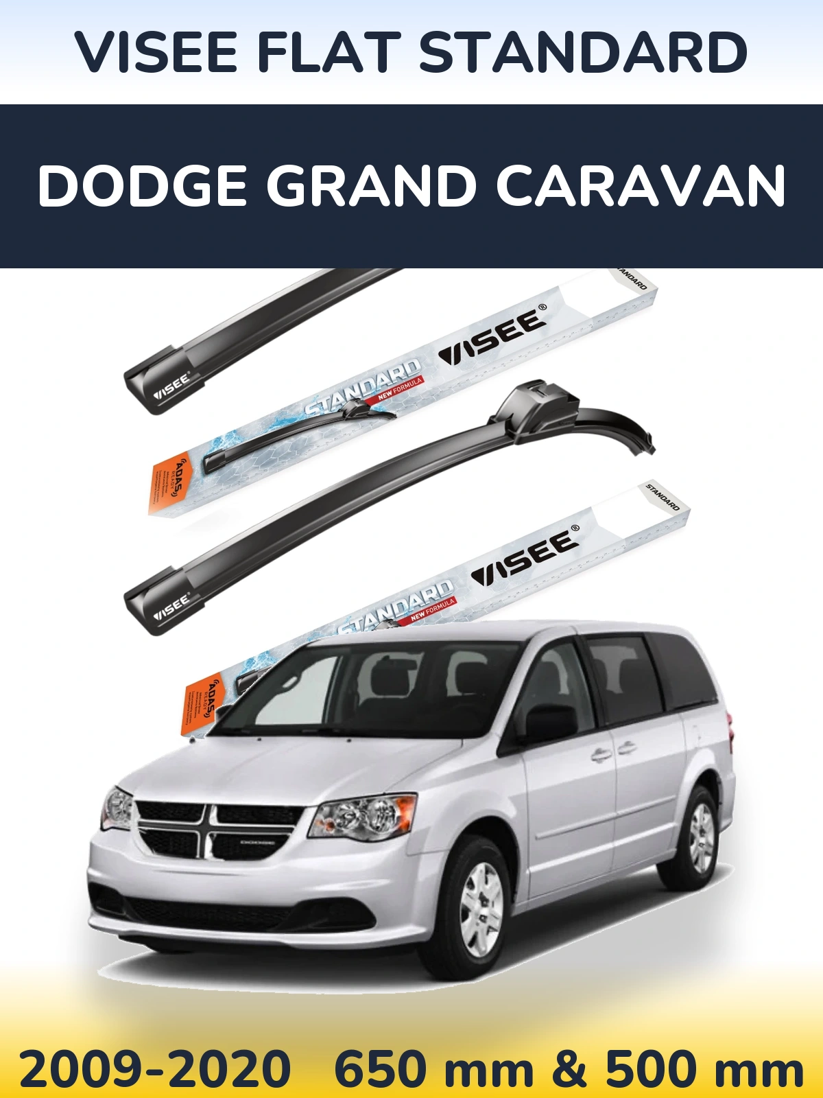 Комплект передніх щіток VISEE FLAT STANDARD 650 & 500 мм для Dodge Grand Caravan 2009-2020