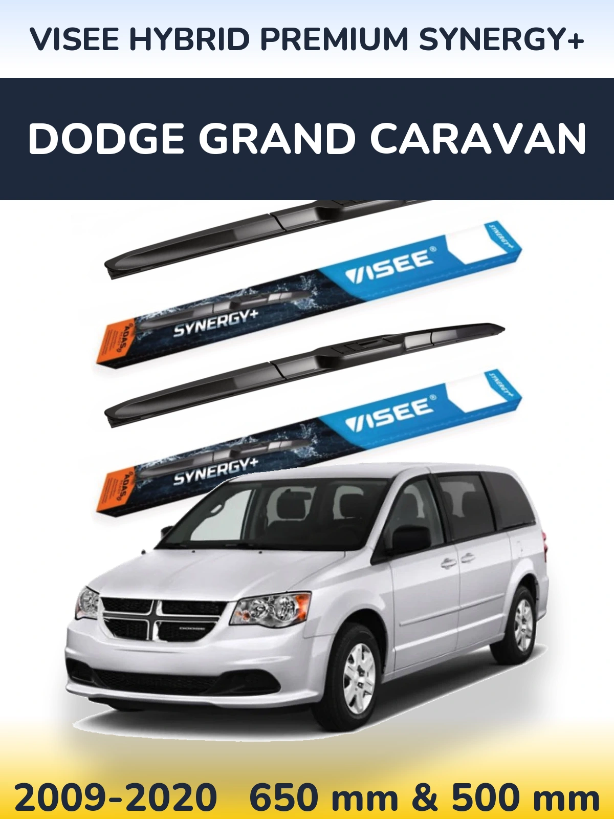 Комплект передніх щіток VISEE HYBRID PREMIUM SYNERGY+ 650 & 500 мм для Dodge Grand Caravan 2009-2020
