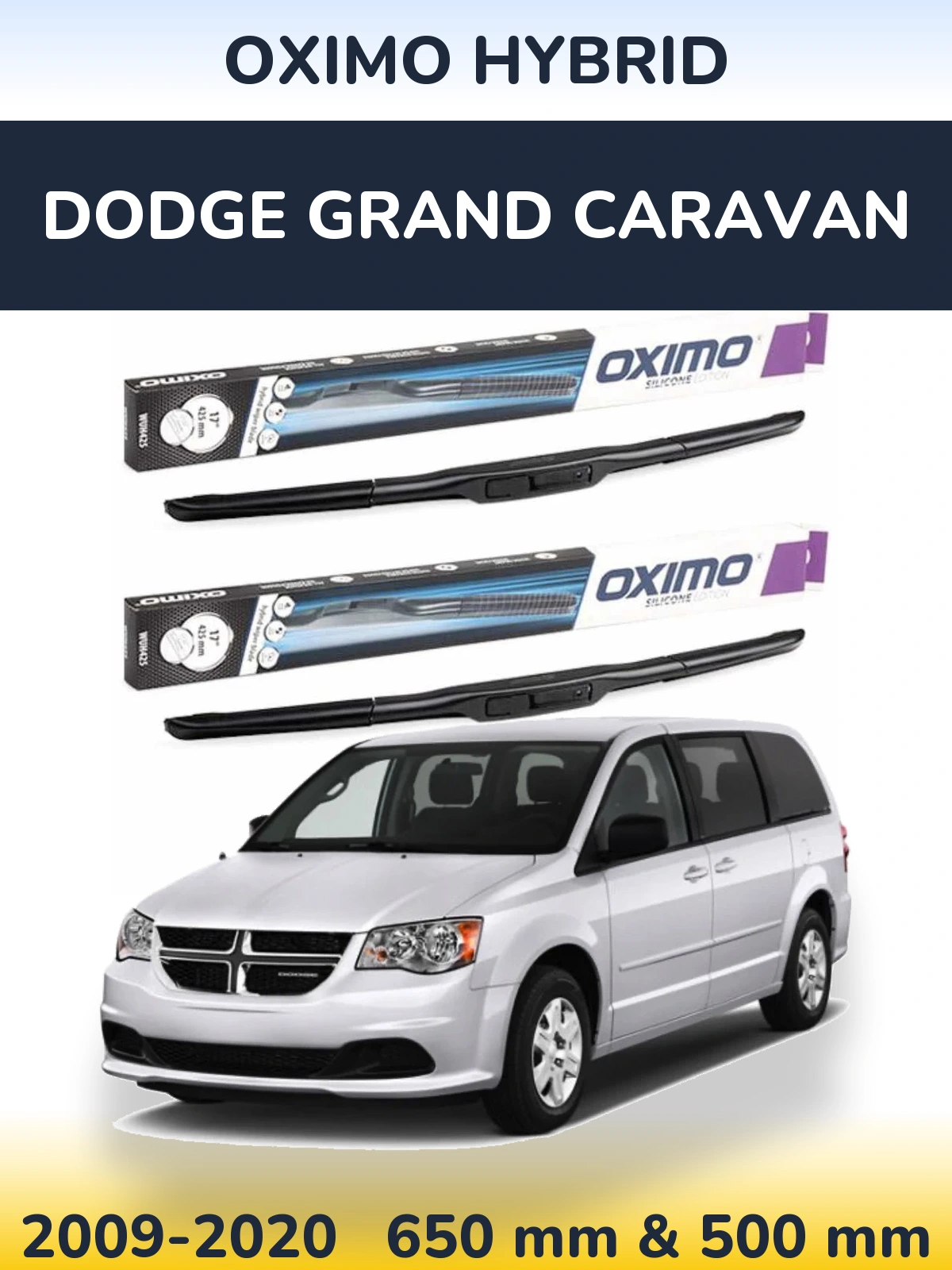 Sada předních stěračů Oximo Hybrid 650 a 500 mm pro Dodge Grand Caravan 2009-2020