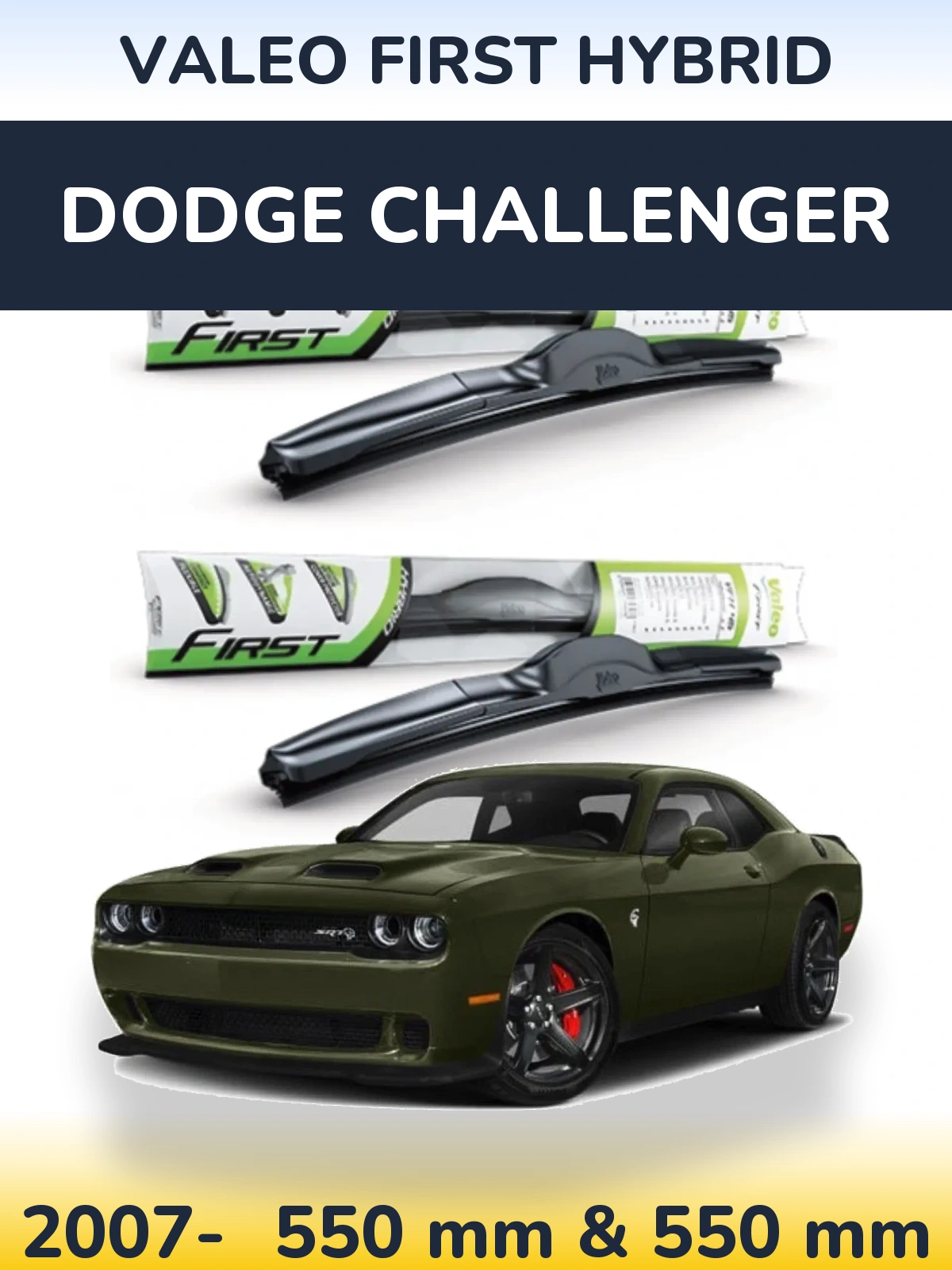 Sada předních stěračů Valeo First Hybrid 550 a 550 mm pro Dodge Challenger 2007-2026