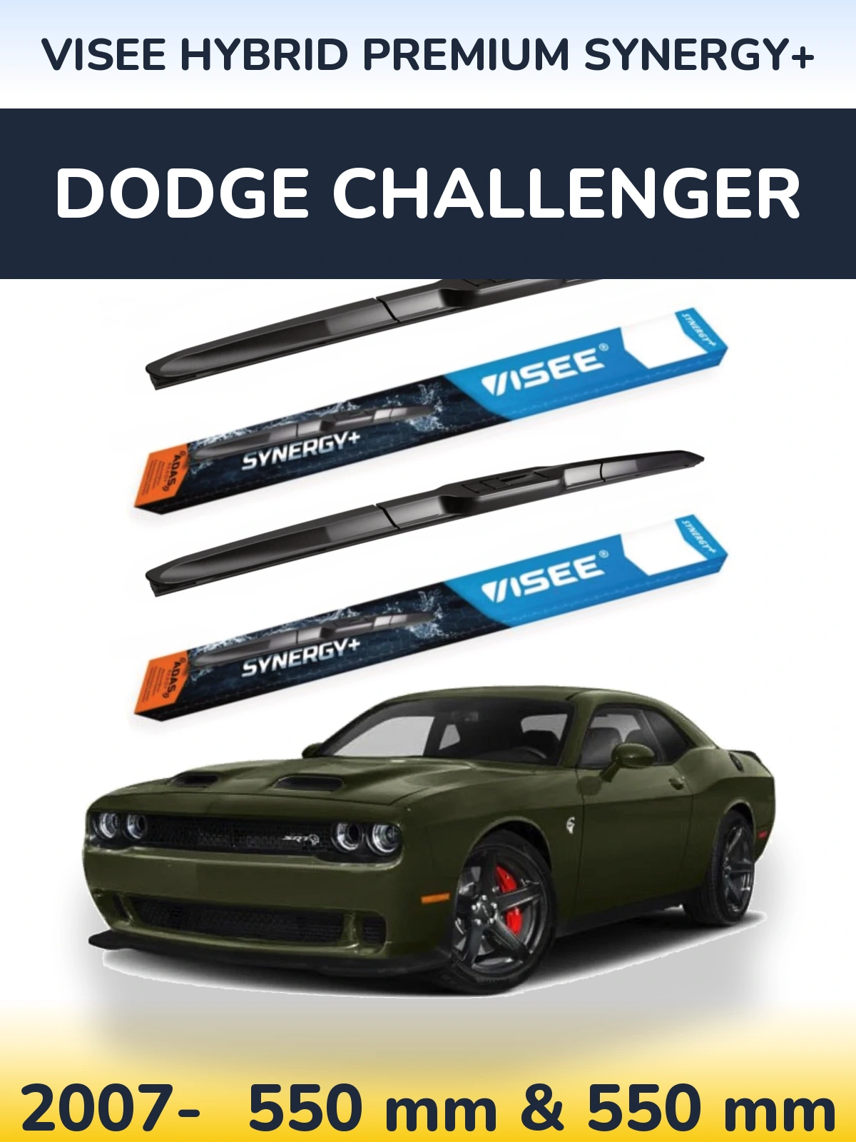 Sada předních stěračů VISEE HYBRID PREMIUM SYNERGY+ 550 a 550 mm pro Dodge Challenger 2007-2026