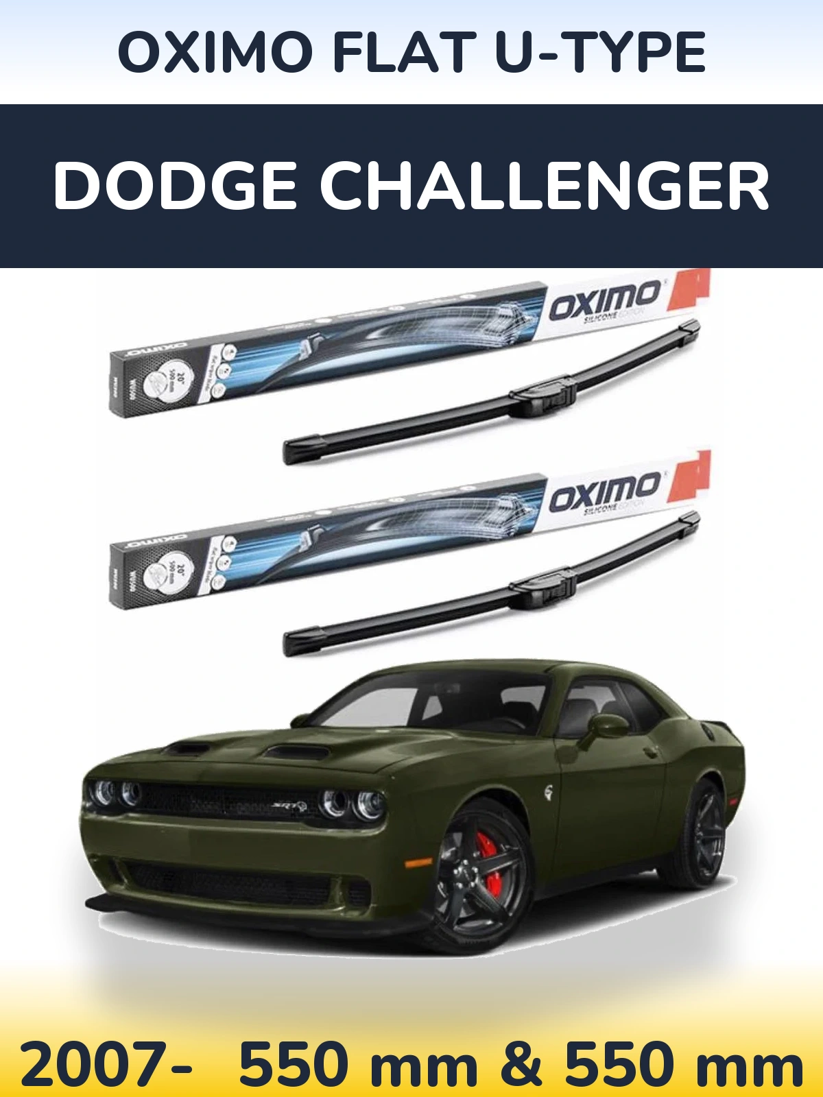 Sada předních stěračů Oximo Flat U-type 550 a 550 mm pro Dodge Challenger 2007-2026