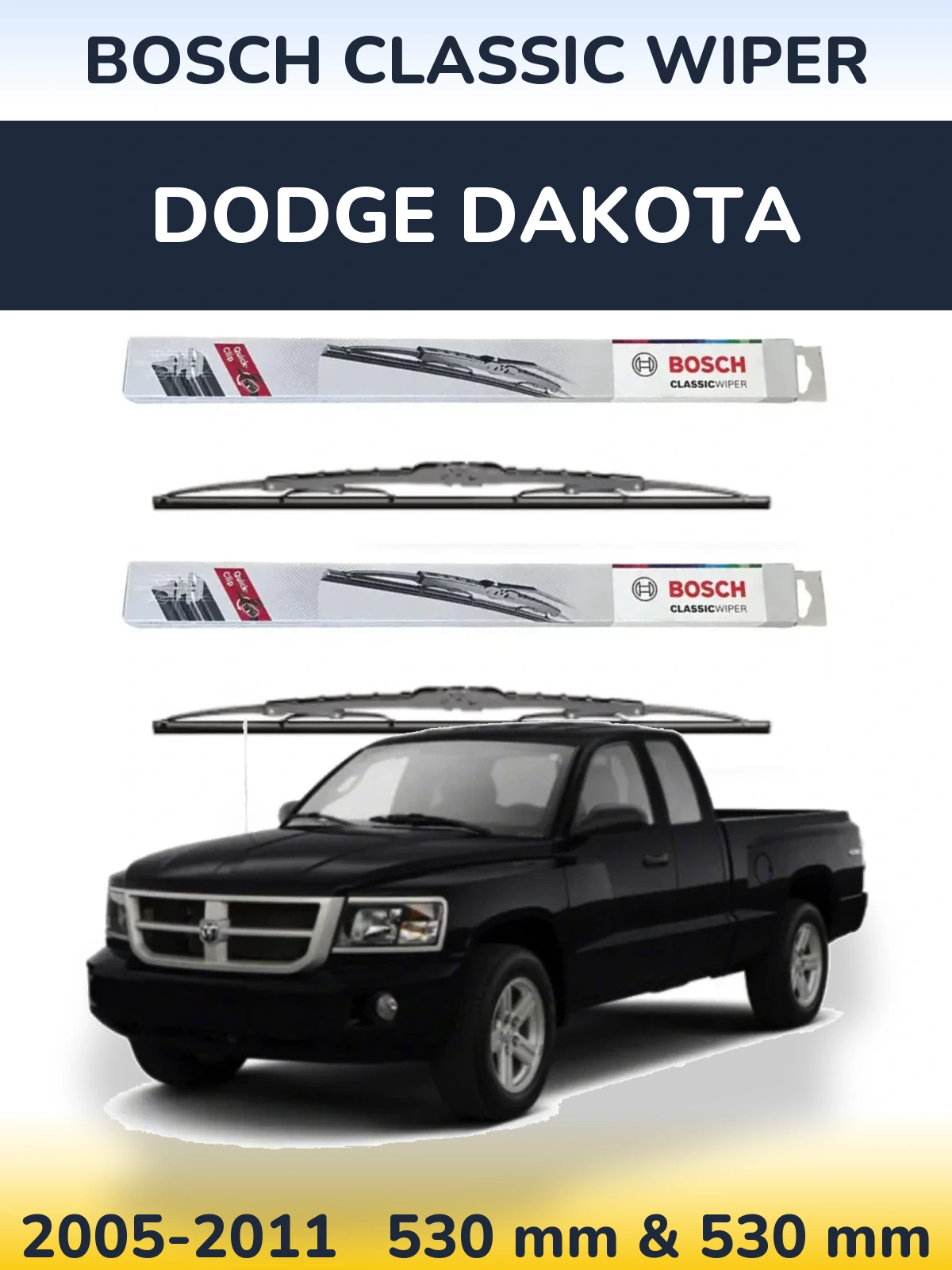 Sada předních stěračů BOSCH Classic Wiper 530 a 530 mm pro Dodge Dakota 2005-2011