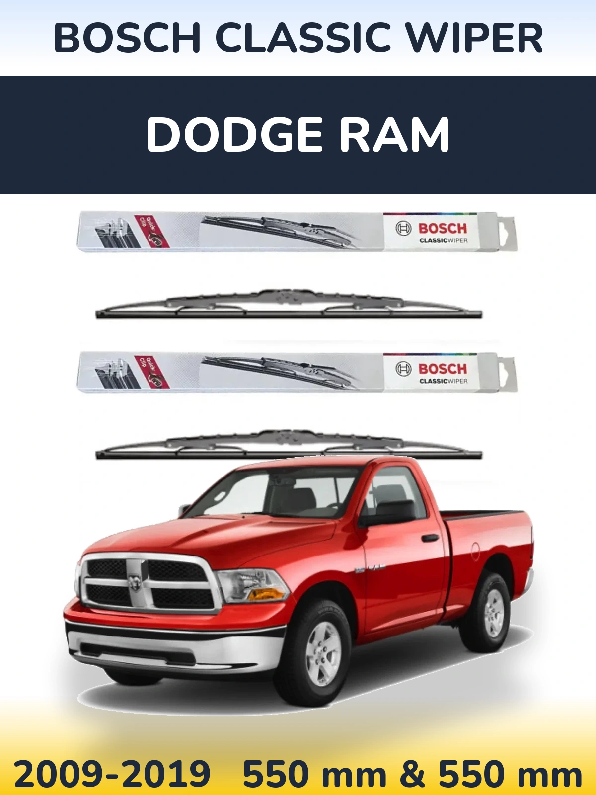Sada předních stěračů BOSCH Classic Wiper 550 a 550 mm pro Dodge RAM 2009-2019