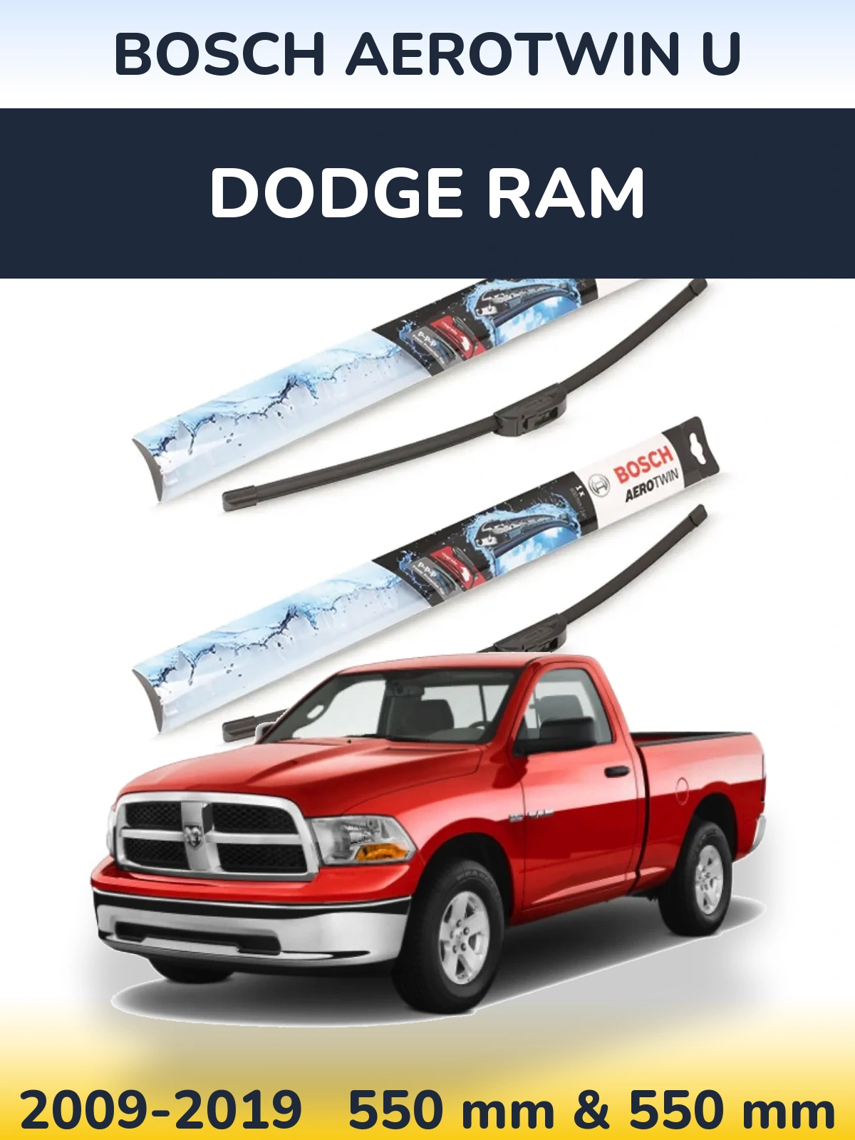 Sada předních stěračů BOSCH AeroTwin U 550 a 550 mm pro Dodge RAM 2009-2019