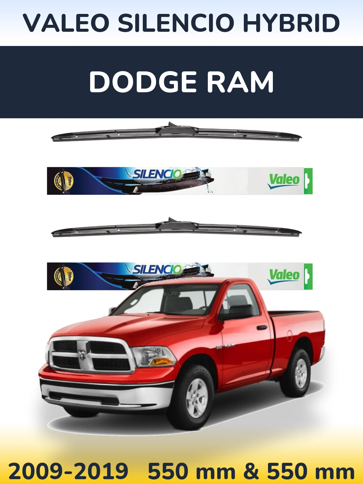 Комплект передніх щіток Valeo Silencio Hybrid 550 & 550 мм для Dodge RAM 2009-2019
