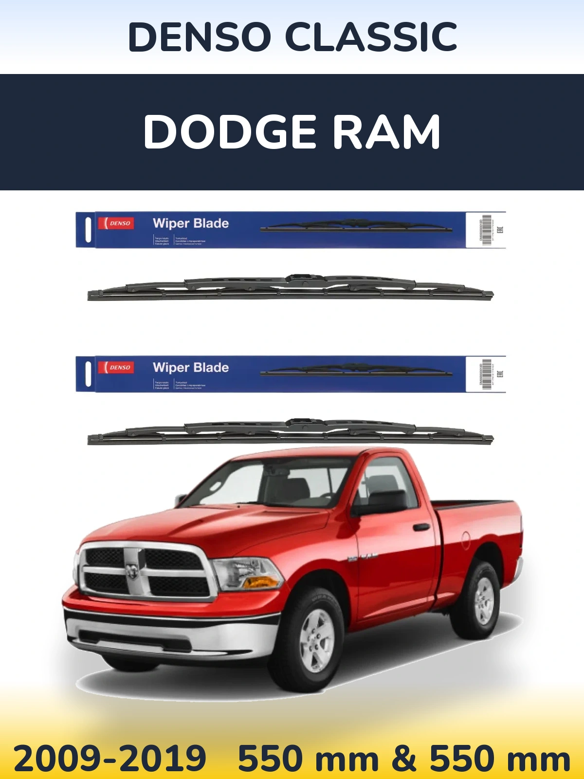 Комплект передних дворников Denso Classic 550 & 550 мм для Dodge RAM 2009-2019
