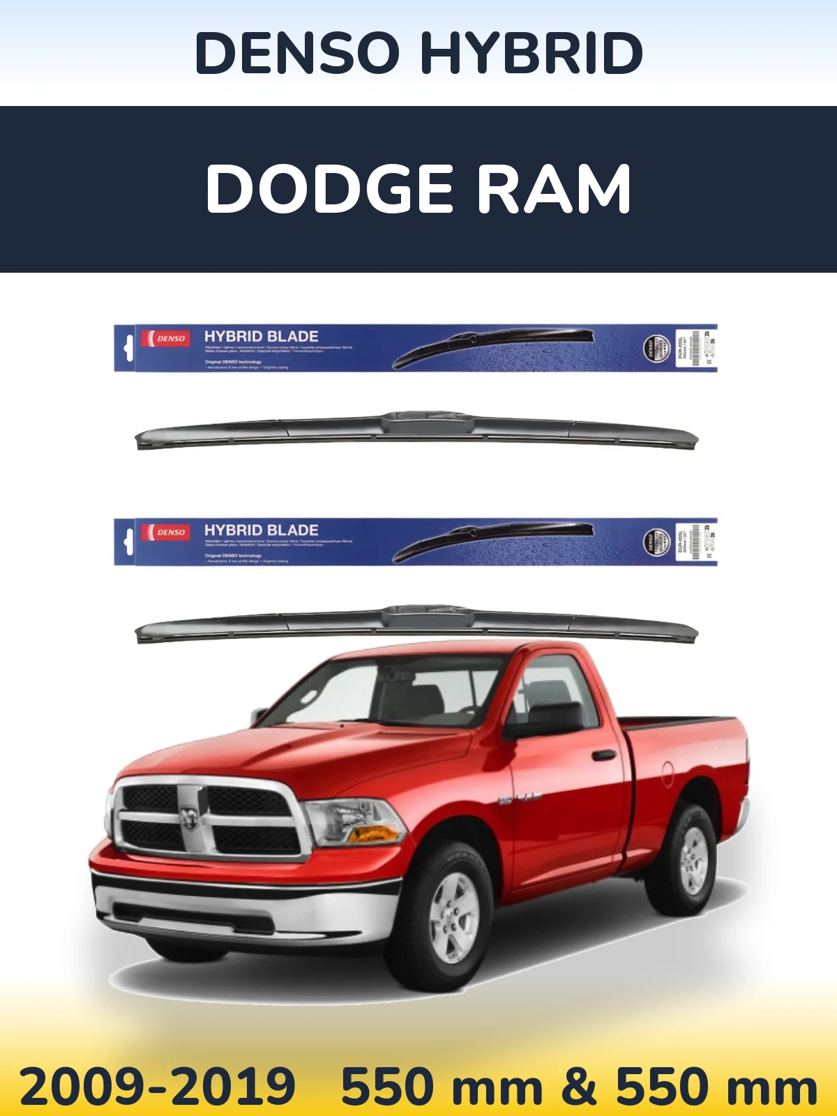Комплект передніх щіток Denso Hybrid 550 & 550 мм для Dodge RAM 2009-2019
