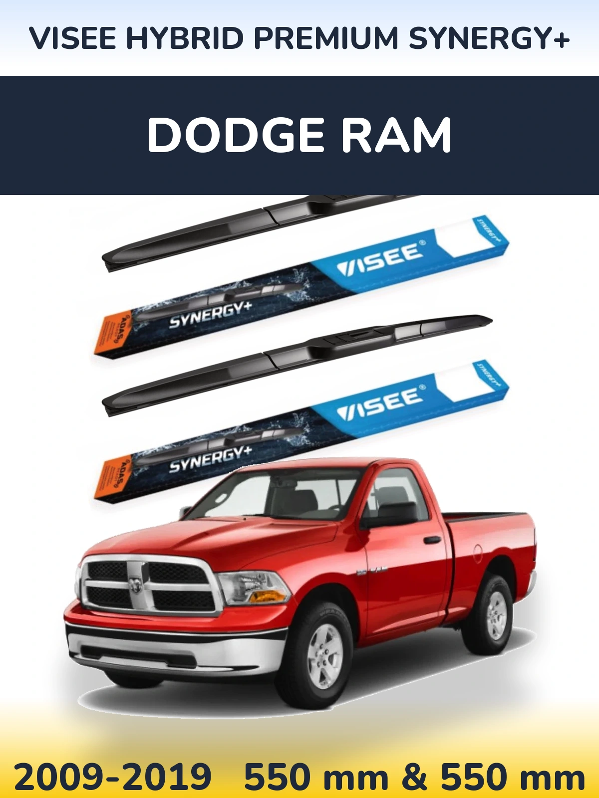 Sada předních stěračů VISEE HYBRID PREMIUM SYNERGY+ 550 a 550 mm pro Dodge RAM 2009-2019