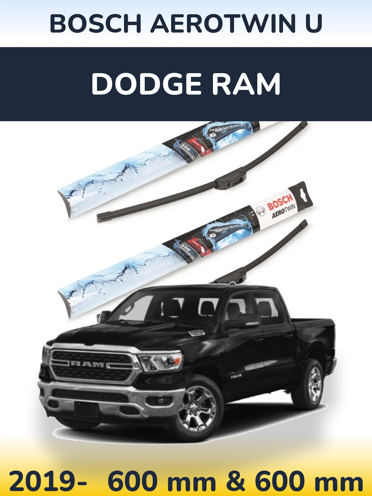 Sada předních stěračů BOSCH AeroTwin U 600 a 600 mm pro Dodge RAM 2019-2026