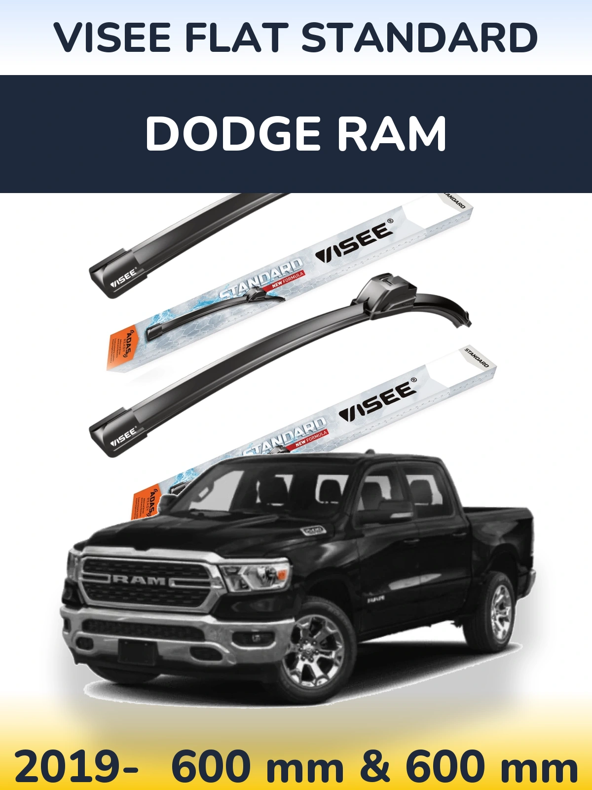 Sada předních stěračů VISEE FLAT STANDARD 600 a 600 mm pro Dodge RAM 2019-2026