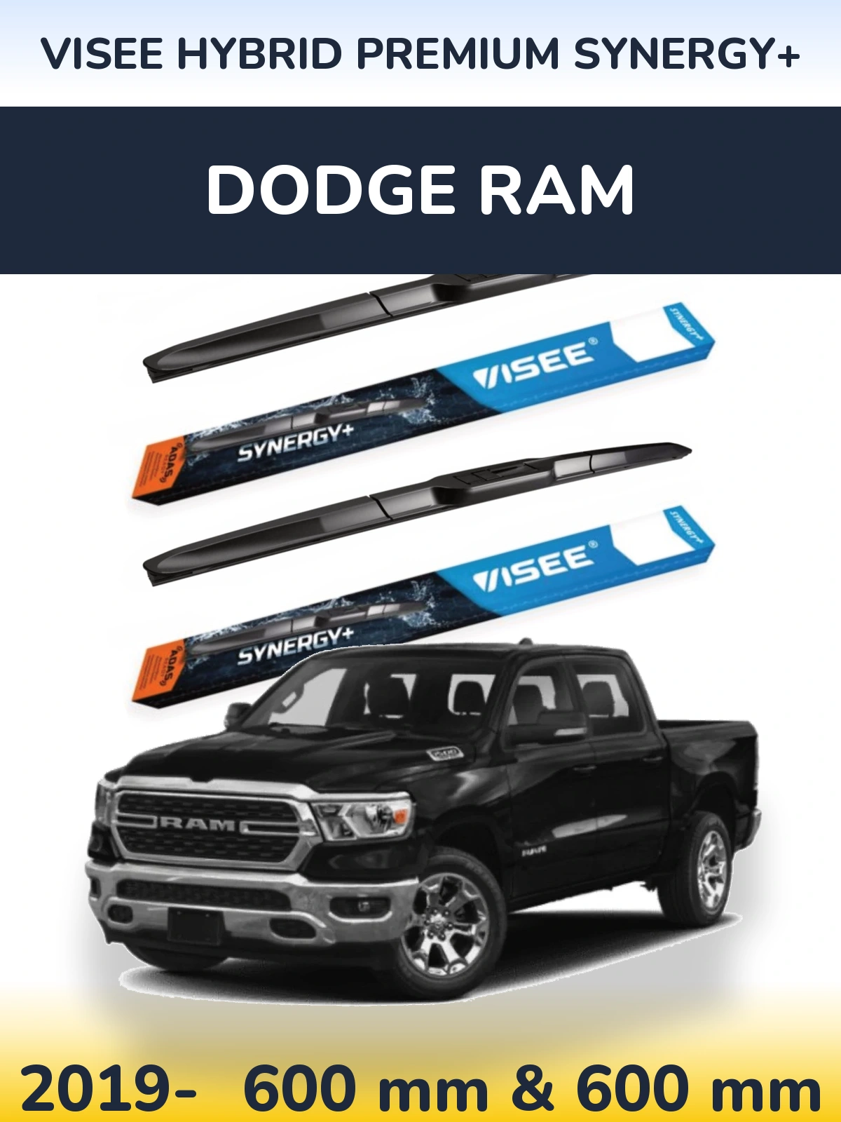 Sada předních stěračů VISEE HYBRID PREMIUM SYNERGY+ 600 a 600 mm pro Dodge RAM 2019-2026