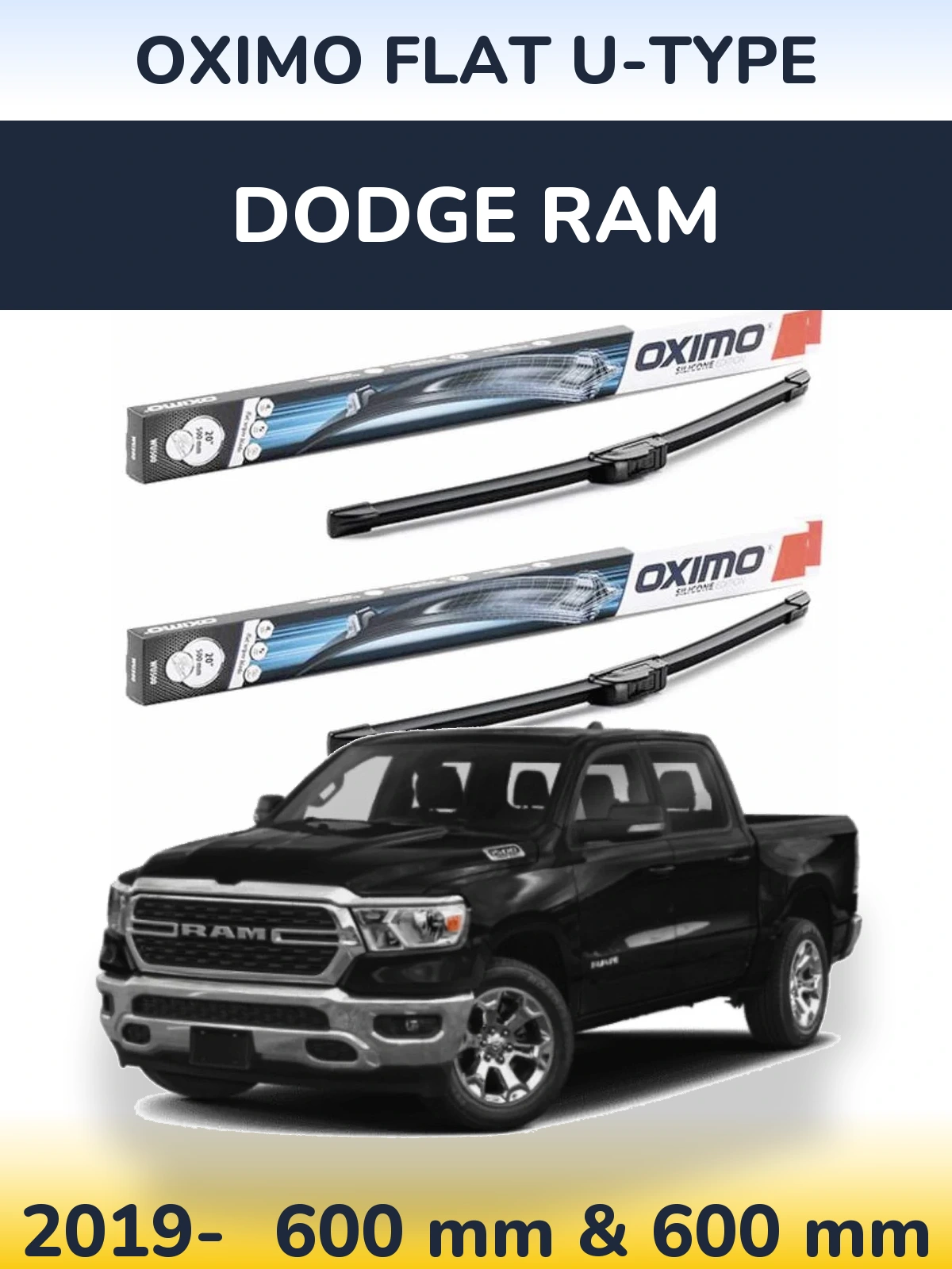Sada předních stěračů Oximo Flat U-type 600 a 600 mm pro Dodge RAM 2019-2026