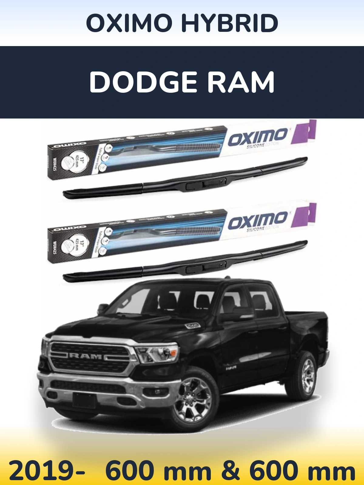 Sada předních stěračů Oximo Hybrid 600 a 600 mm pro Dodge RAM 2019-2026