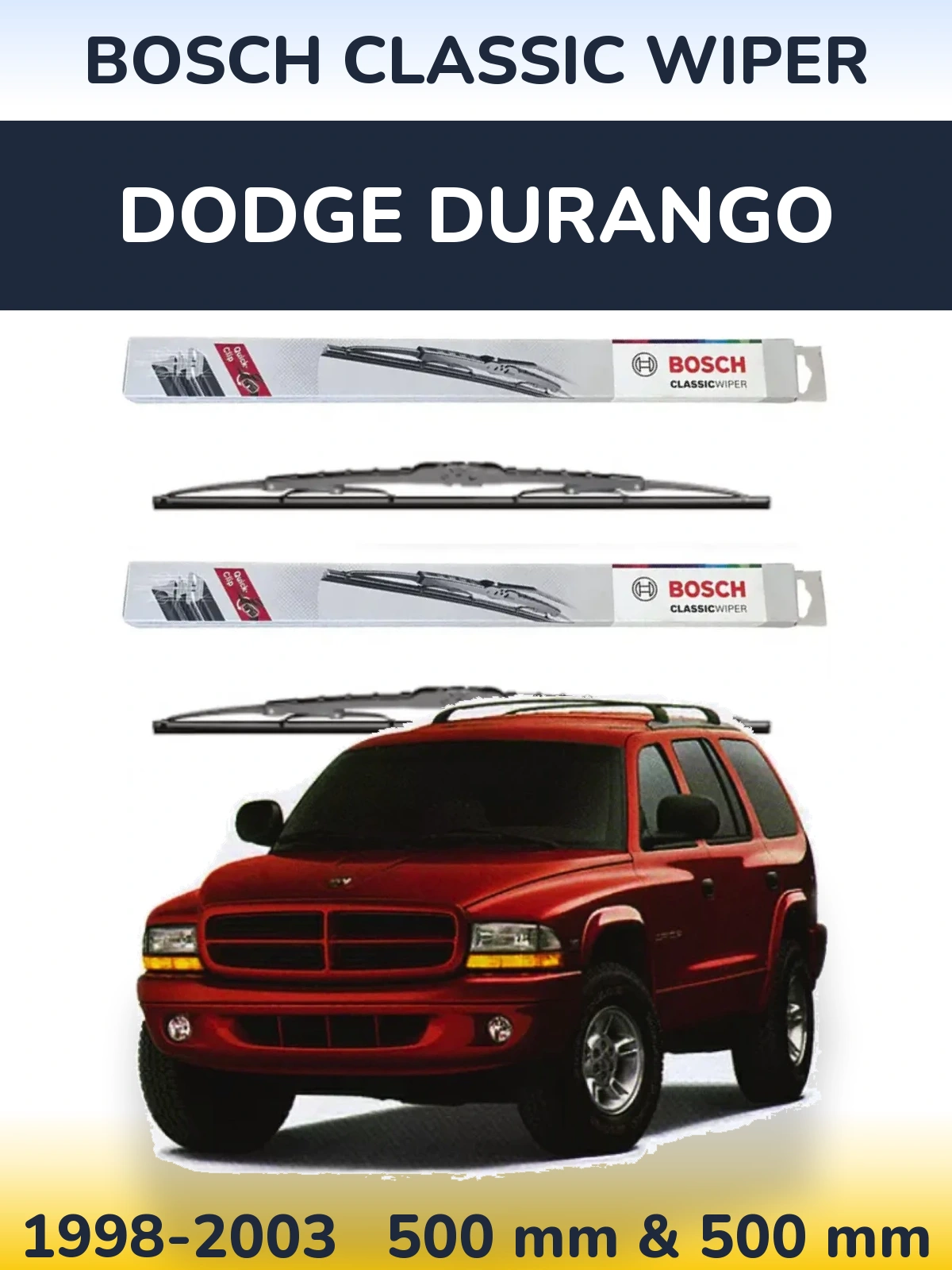 Sada předních stěračů BOSCH Classic Wiper 500 a 500 mm pro Dodge Durango 1998-2003
