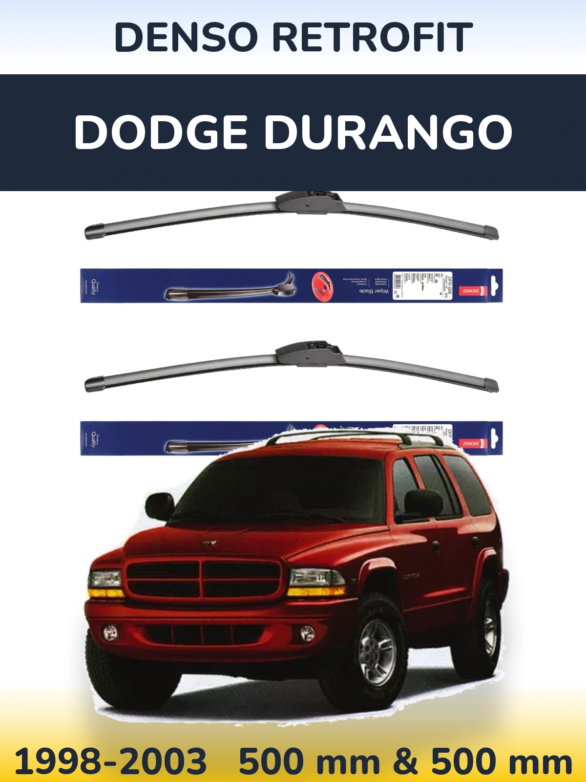 Sada předních stěračů Denso Retrofit 500 a 500 mm pro Dodge Durango 1998-2003