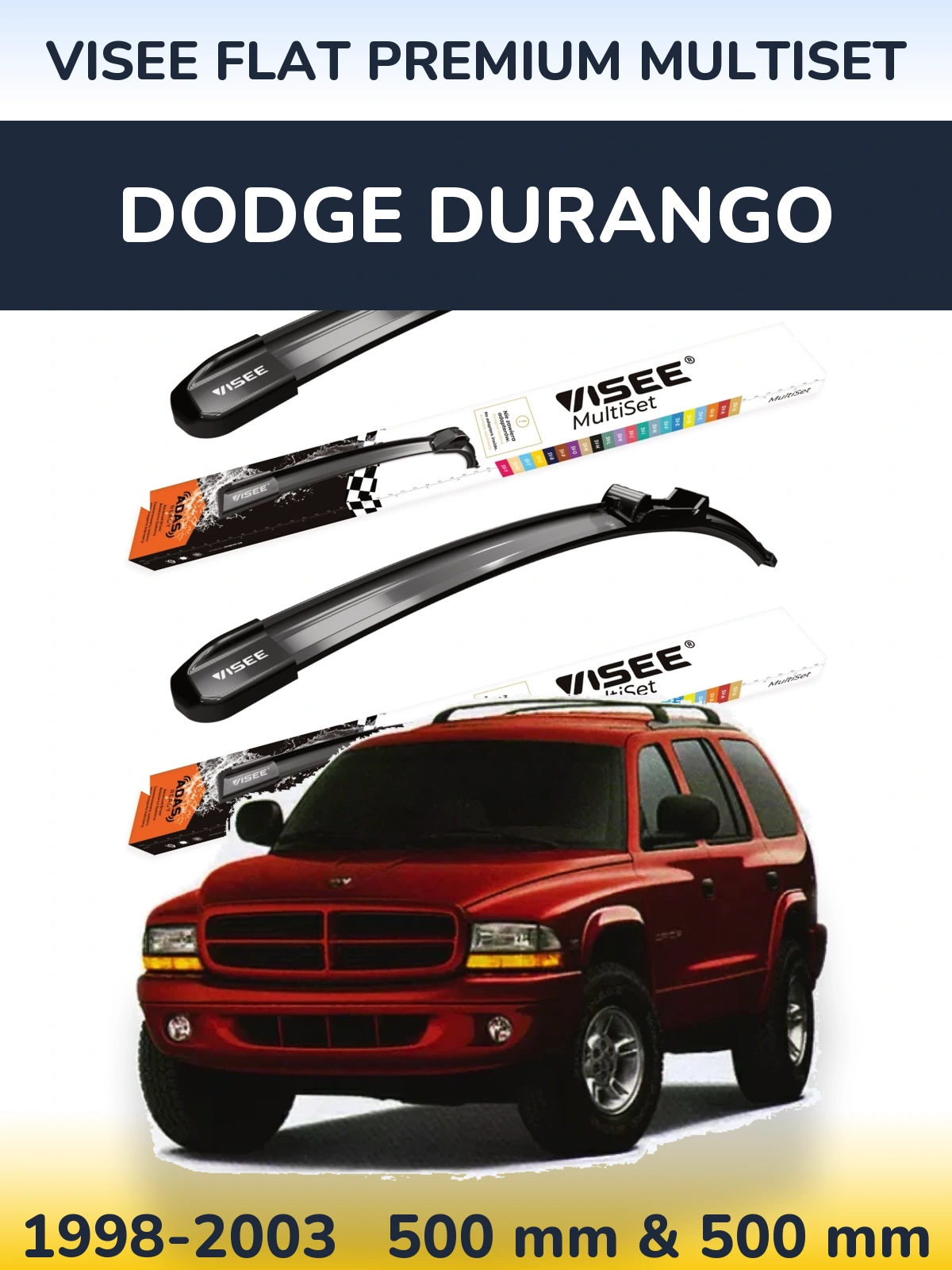 Комплект передніх щіток VISEE FLAT PREMIUM MultiSet 500 & 500 мм для Dodge Durango 1998-2003