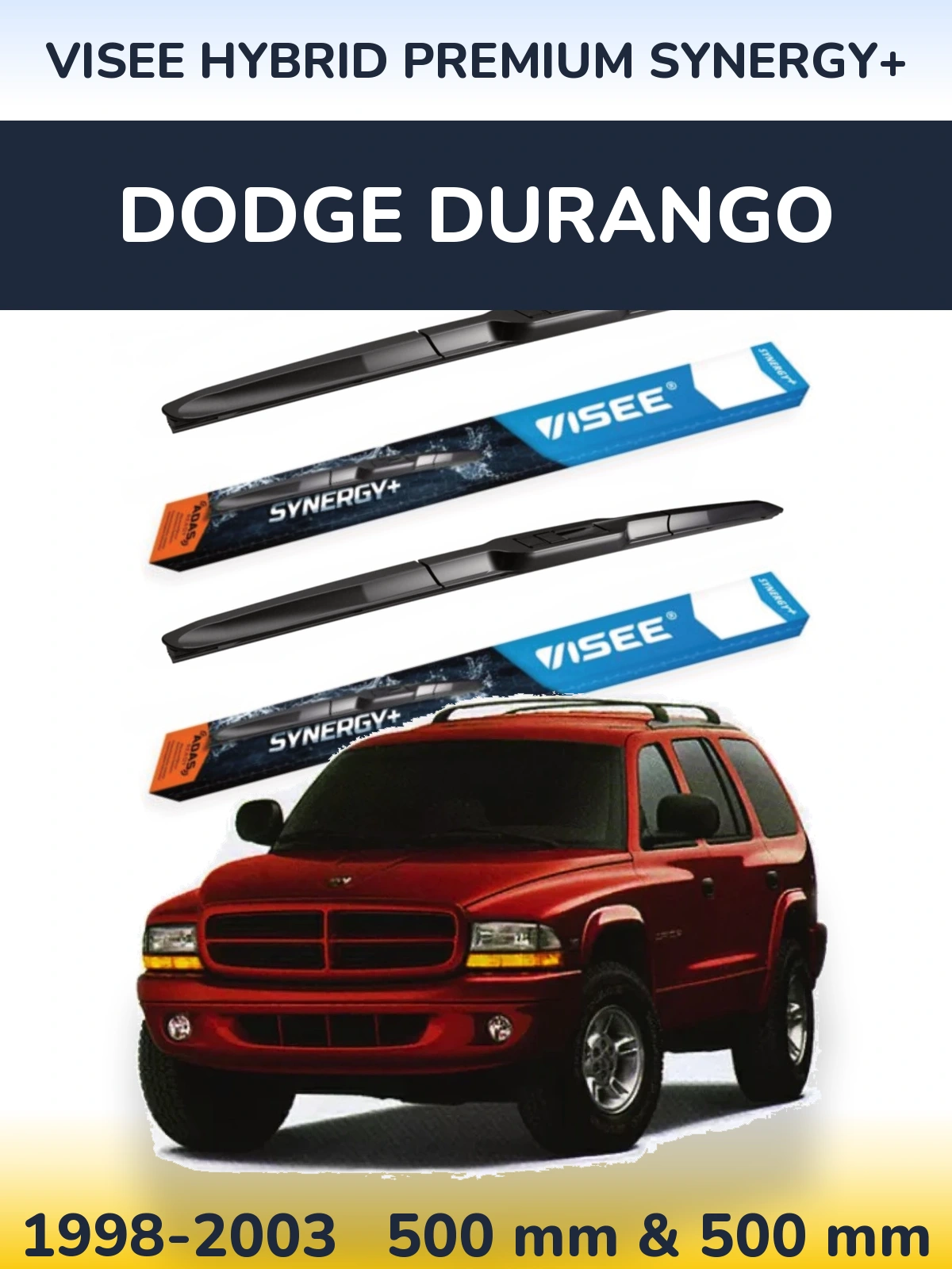 Sada předních stěračů VISEE HYBRID PREMIUM SYNERGY+ 500 a 500 mm pro Dodge Durango 1998-2003