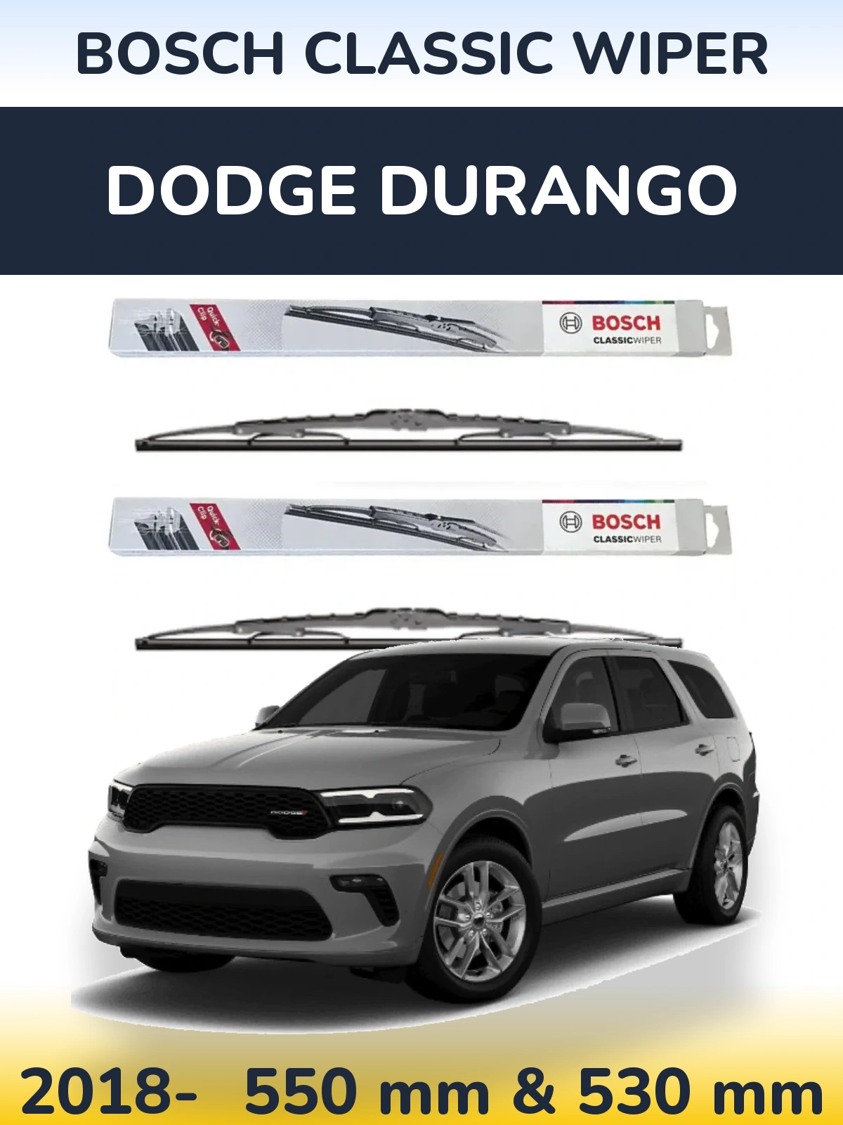 Sada předních stěračů BOSCH Classic Wiper 550 a 530 mm pro Dodge Durango 2018-2026