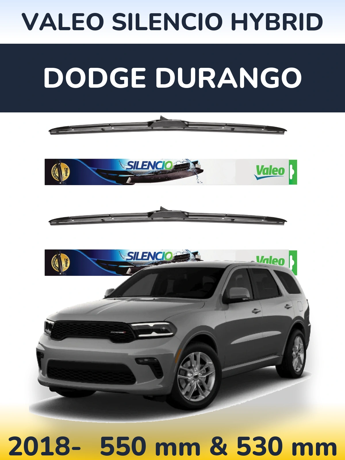 Комплект передніх щіток Valeo Silencio Hybrid 550 & 530 мм для Dodge Durango 2018-2026