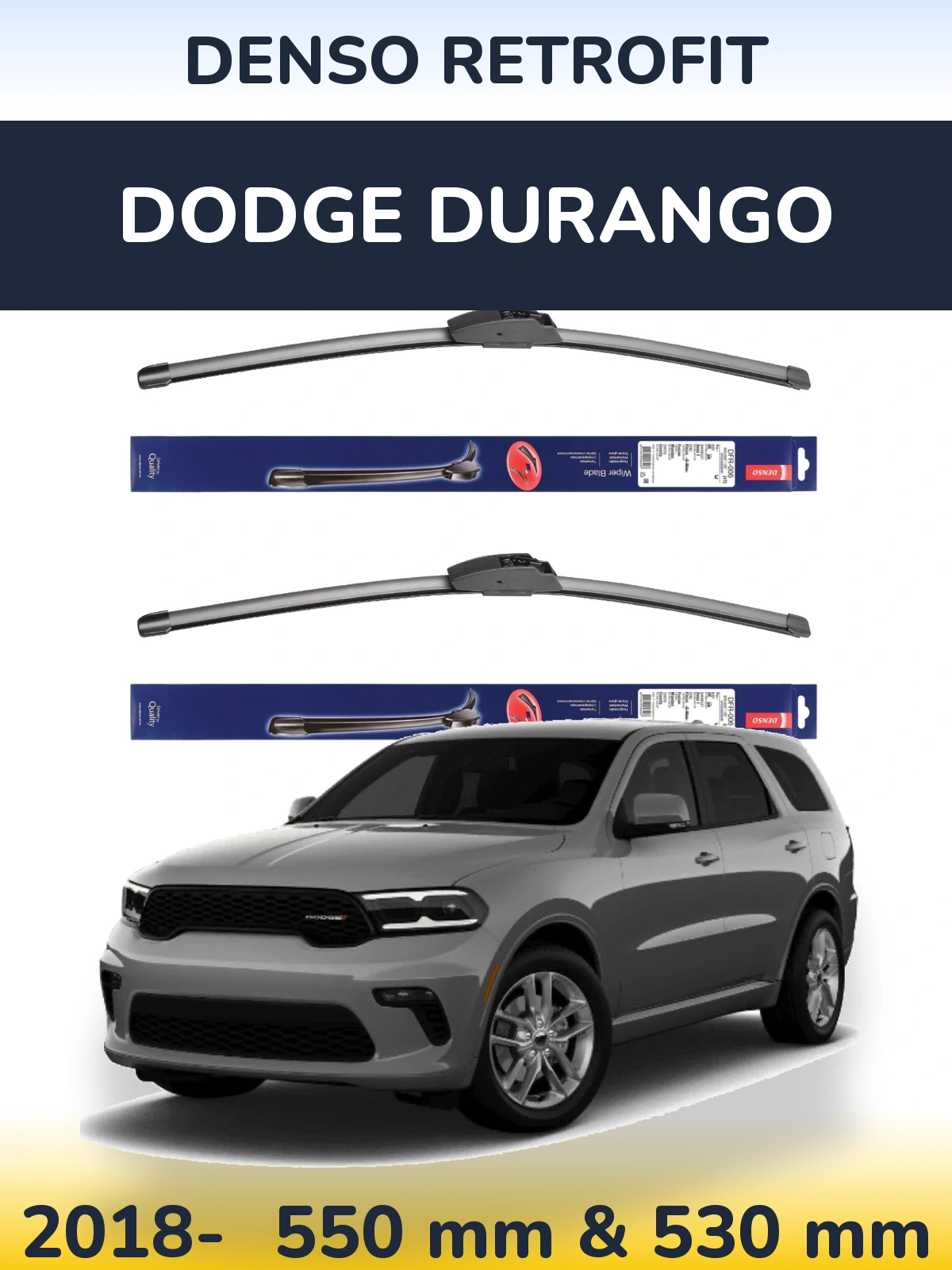 Sada předních stěračů Denso Retrofit 550 a 530 mm pro Dodge Durango 2018-2026
