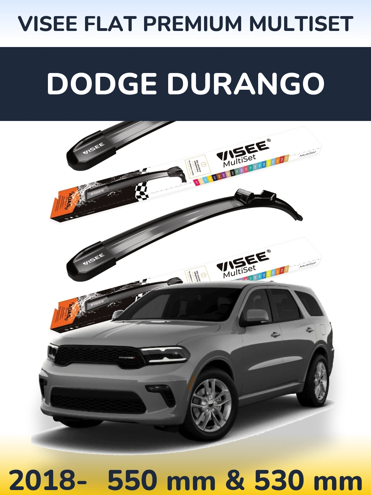 Sada předních stěračů VISEE FLAT PREMIUM MultiSet 550 a 530 mm pro Dodge Durango 2018-2026