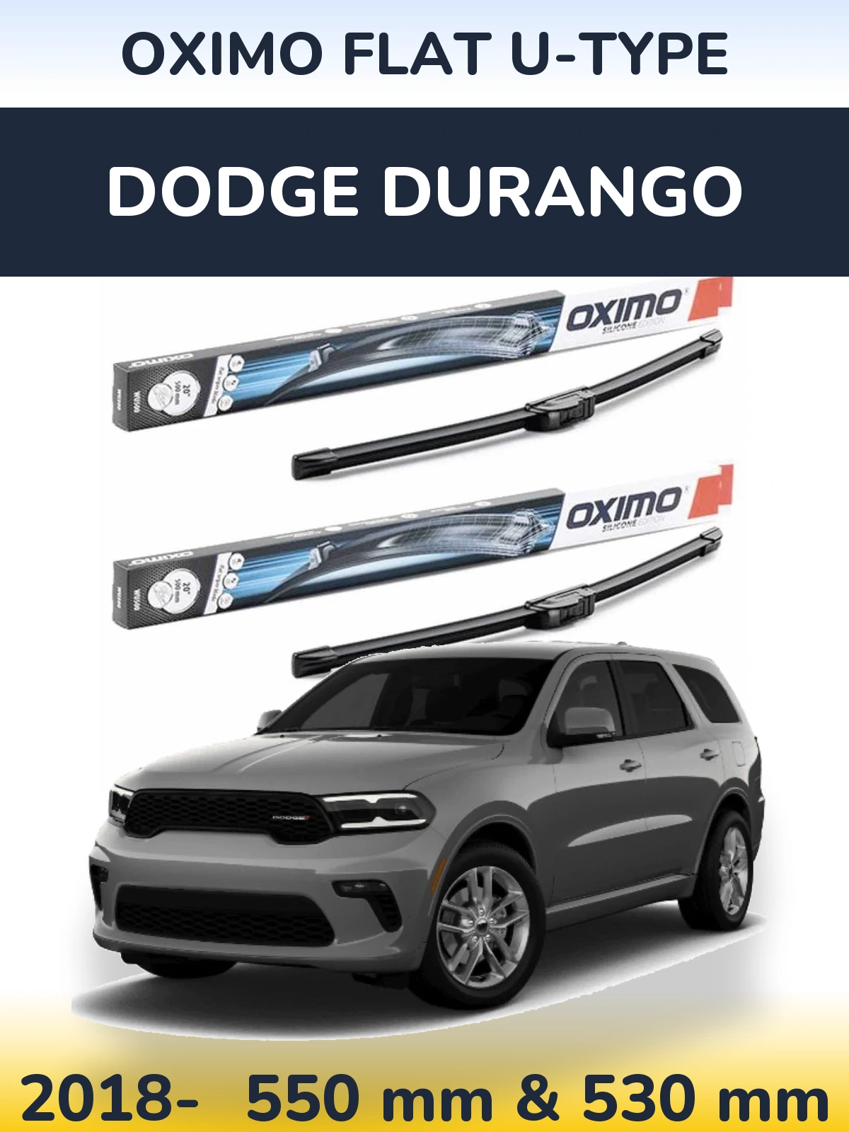 Sada předních stěračů Oximo Flat U-type 550 a 530 mm pro Dodge Durango 2018-2026