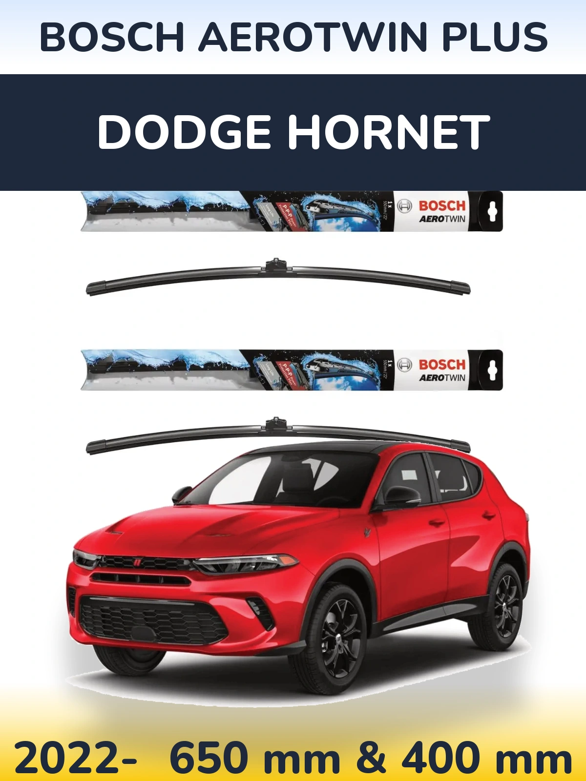 Sada předních stěračů BOSCH AeroTwin Plus 650 a 400 mm pro Dodge Hornet 2022-2026