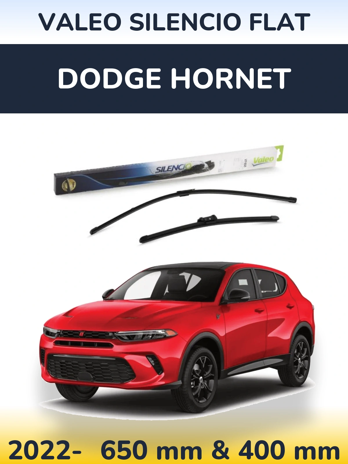 Sada předních stěračů Valeo Silencio Flat 650 a 400 mm pro Dodge Hornet 2022-2026