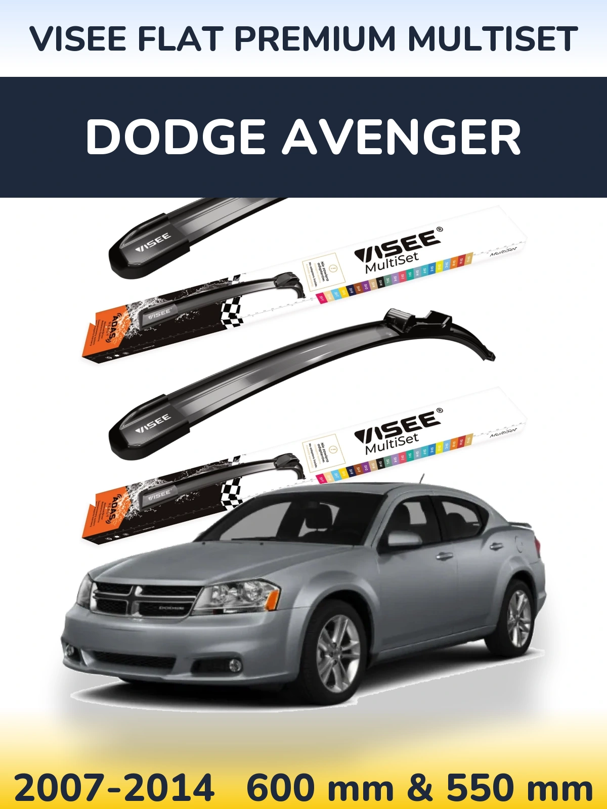 Sada předních stěračů VISEE FLAT PREMIUM MultiSet 600 a 550 mm pro Dodge Avenger 2007-2014