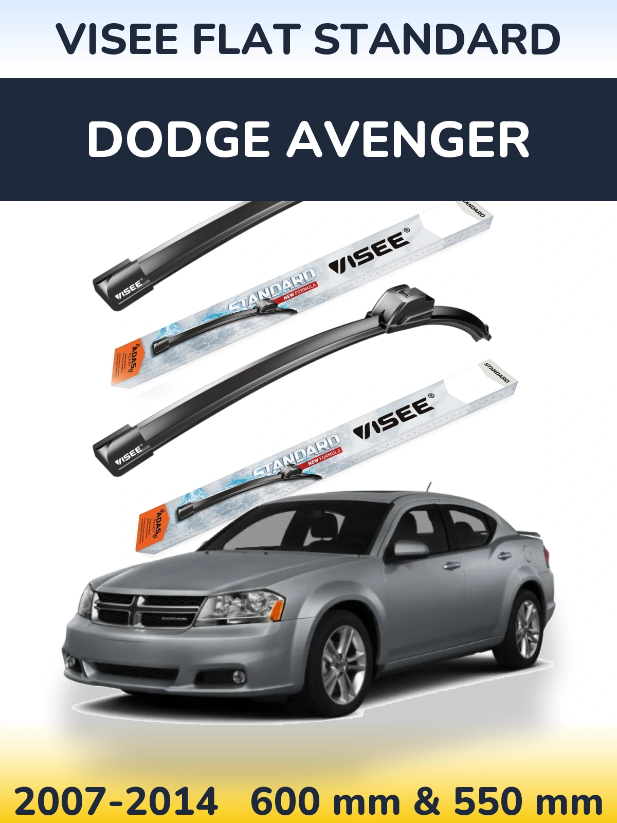 Sada předních stěračů VISEE FLAT STANDARD 600 a 550 mm pro Dodge Avenger 2007-2014