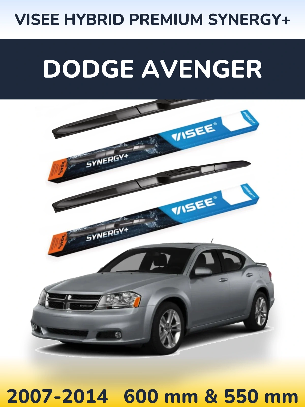 Комплект передніх щіток VISEE HYBRID PREMIUM SYNERGY+ 600 & 550 мм для Dodge Avenger 2007-2014