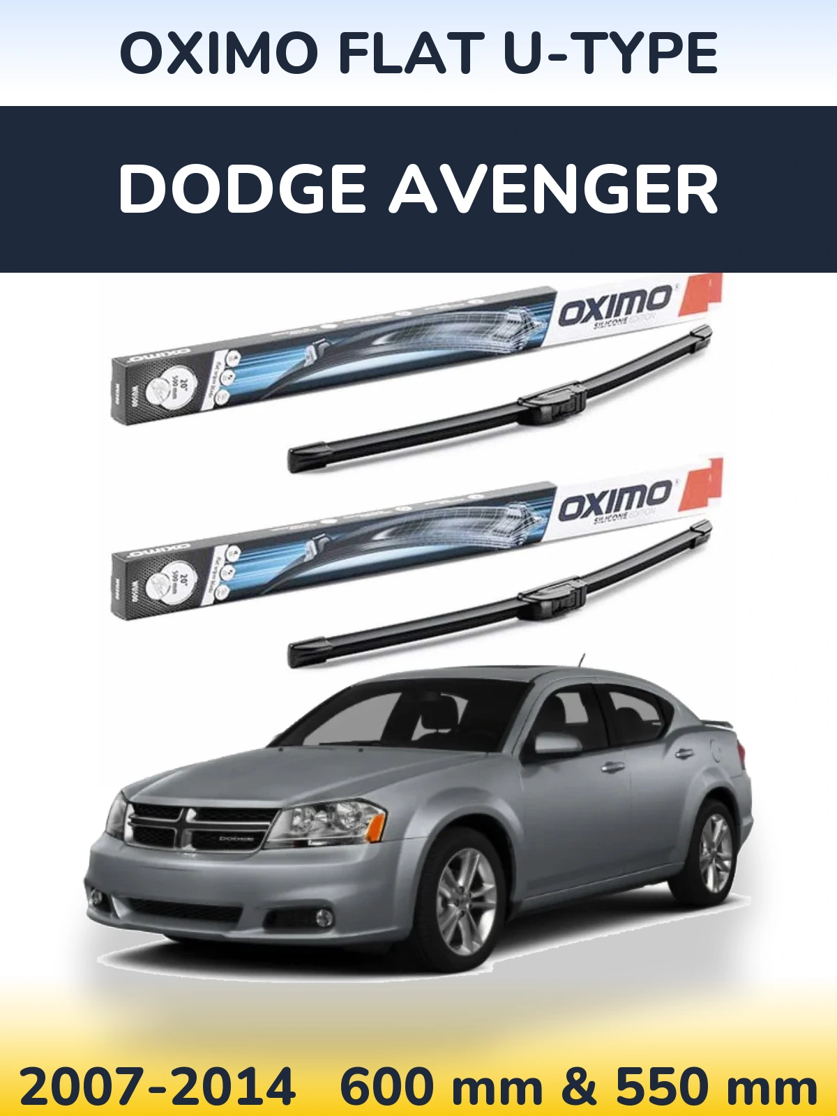 Sada předních stěračů Oximo Flat U-type 600 a 550 mm pro Dodge Avenger 2007-2014