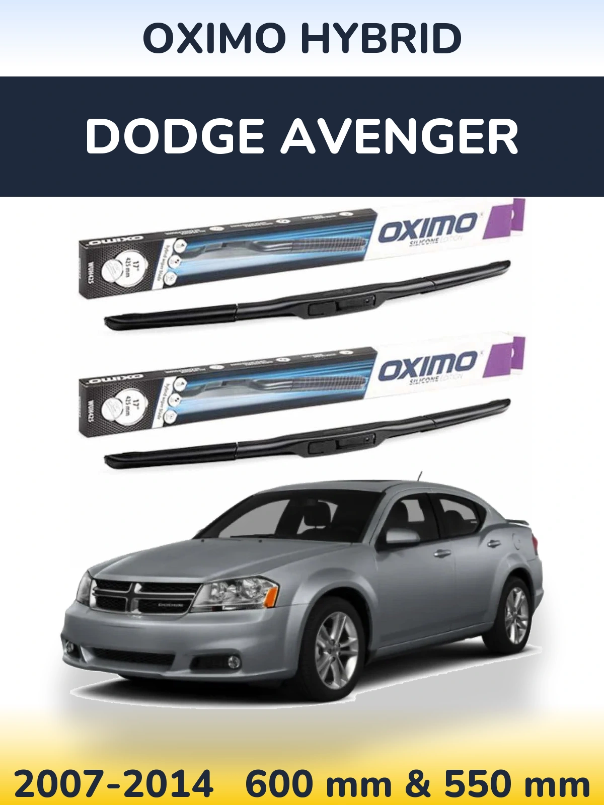 Sada předních stěračů Oximo Hybrid 600 a 550 mm pro Dodge Avenger 2007-2014