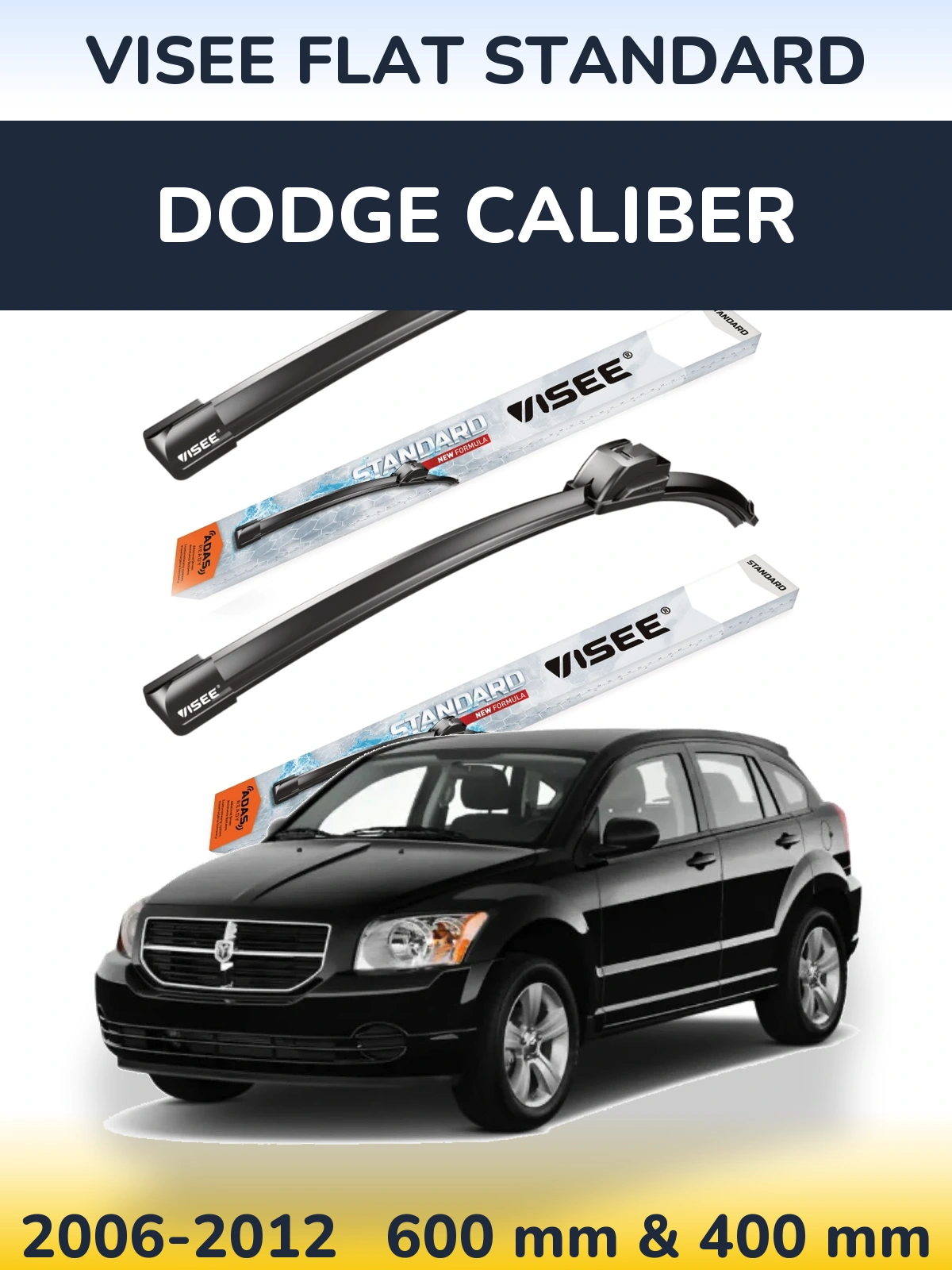Sada předních stěračů VISEE FLAT STANDARD 600 a 400 mm pro Dodge Caliber 2006-2012