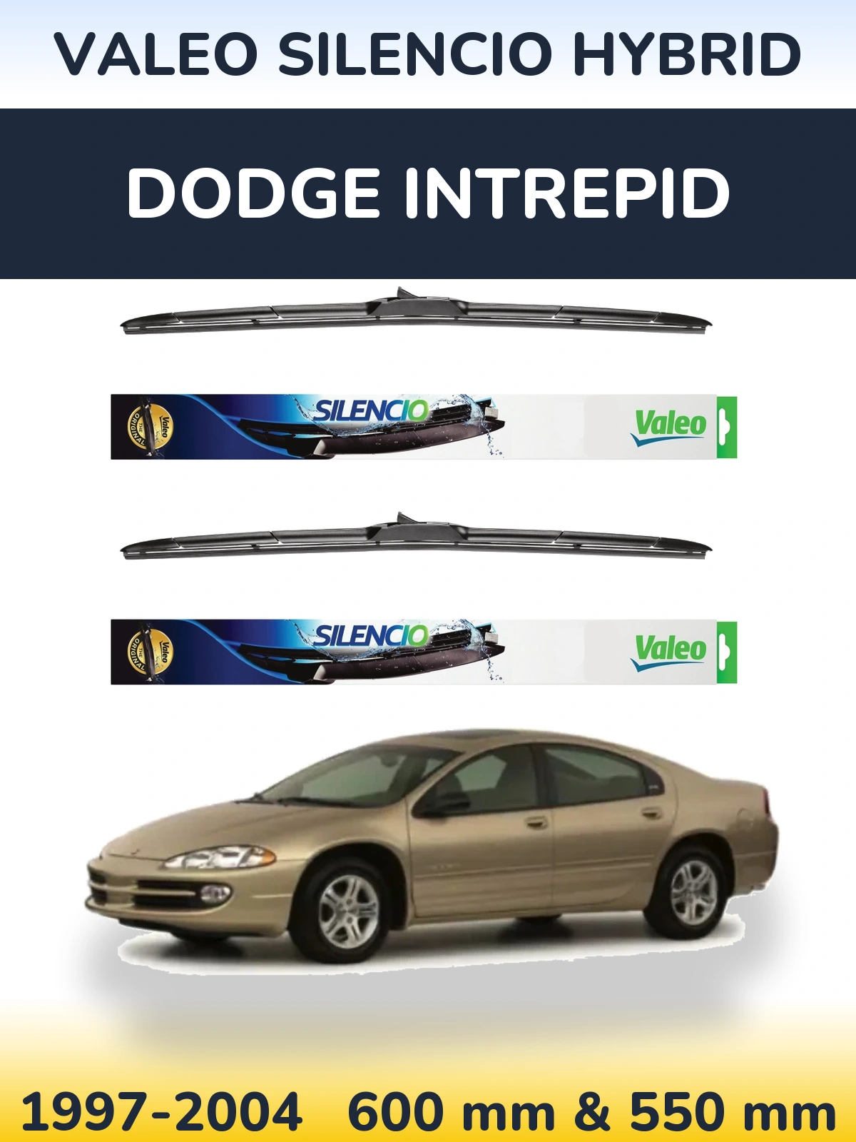 Sada předních stěračů Valeo Silencio Hybrid 600 a 550 mm pro Dodge Intrepid 1997-2004