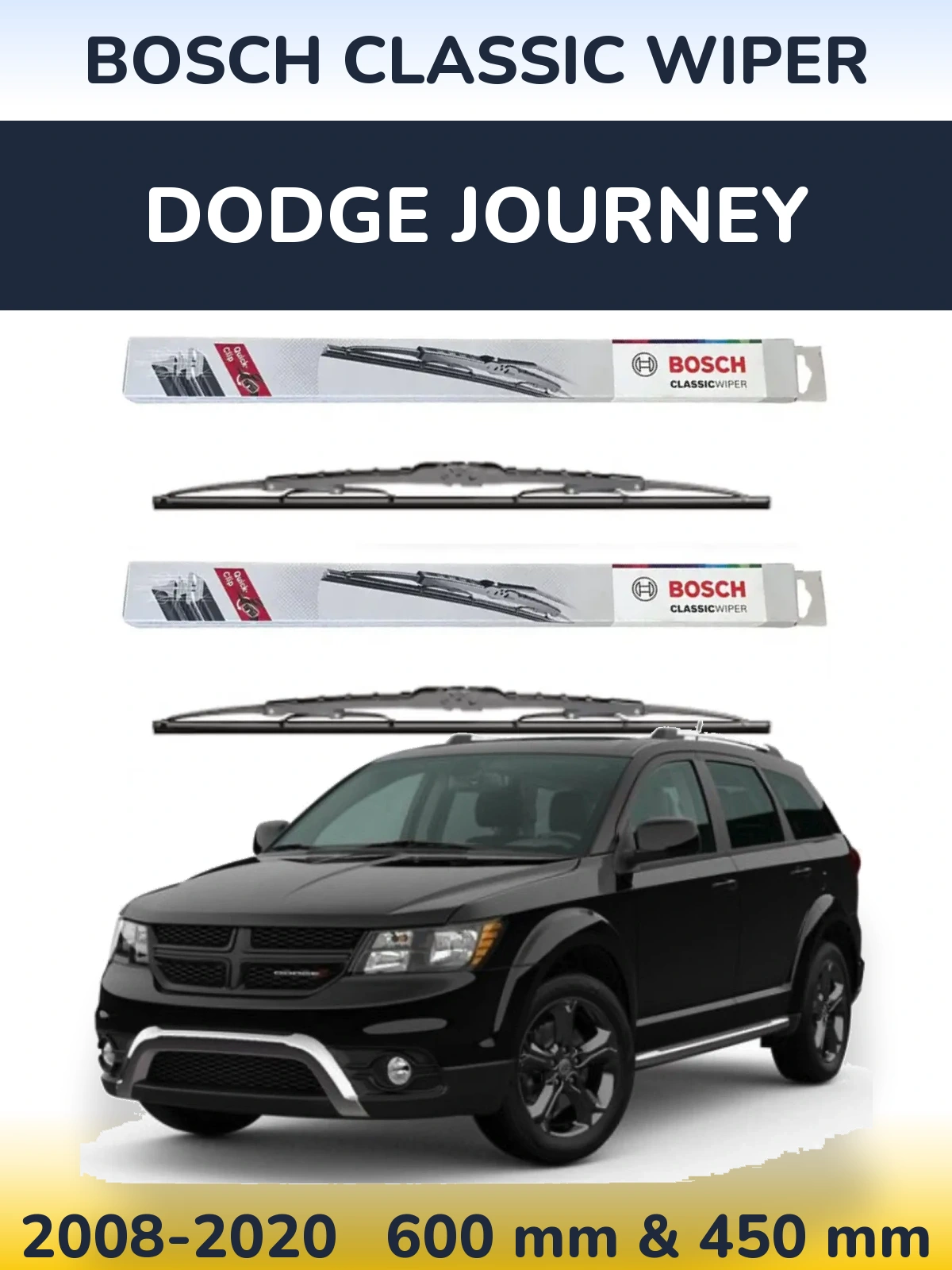 Sada předních stěračů BOSCH Classic Wiper 600 a 450 mm pro Dodge Journey 2008-2020