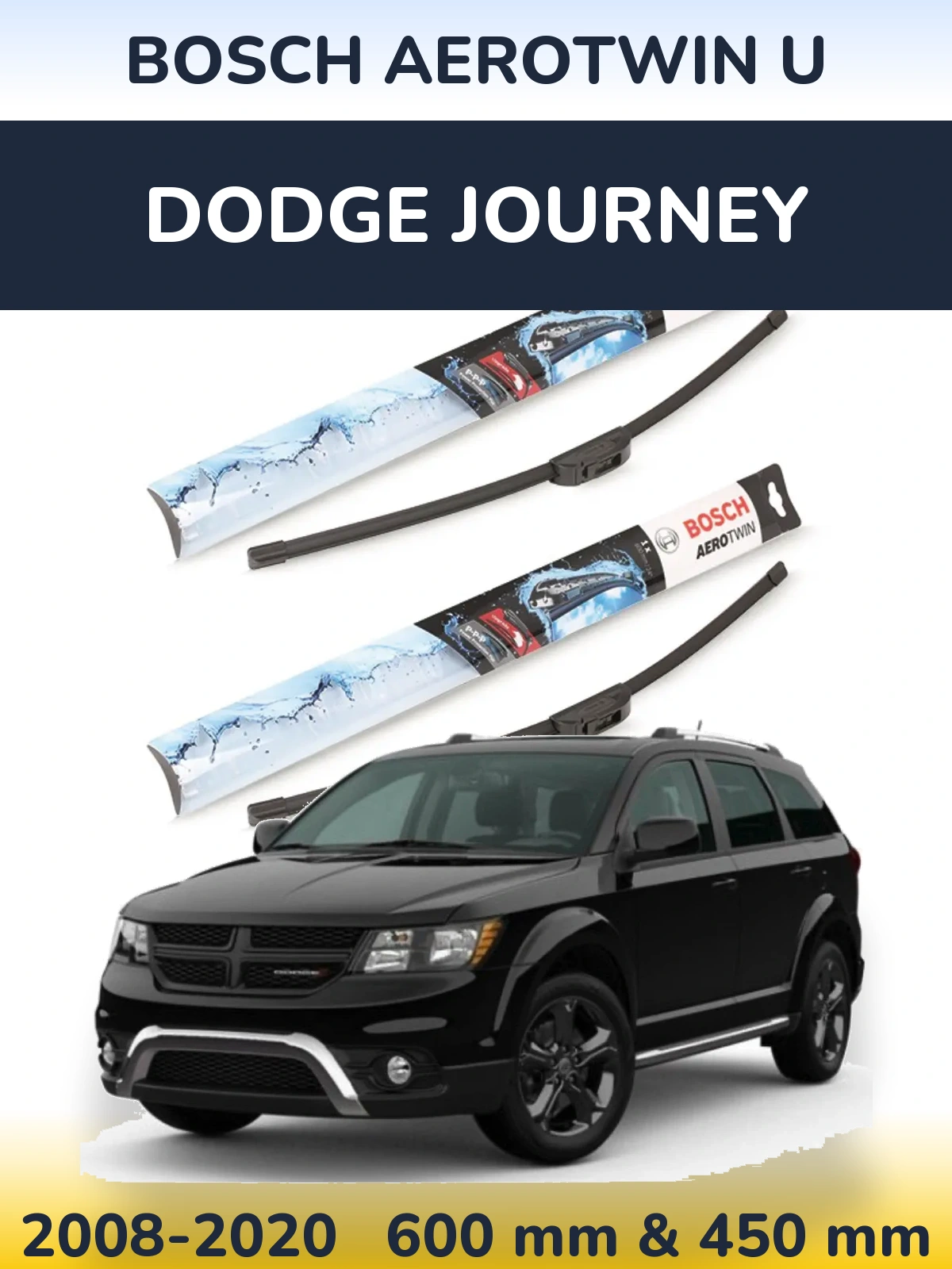 Комплект передніх щіток BOSCH AeroTwin U 600 & 450 мм для Dodge Journey 2008-2020
