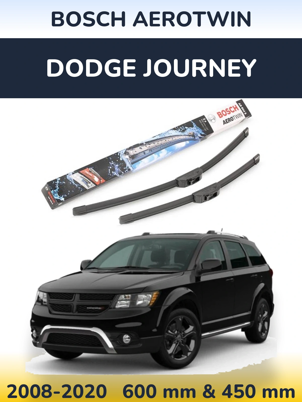 Sada předních stěračů BOSCH AeroTwin 600 a 450 mm pro Dodge Journey 2008-2020