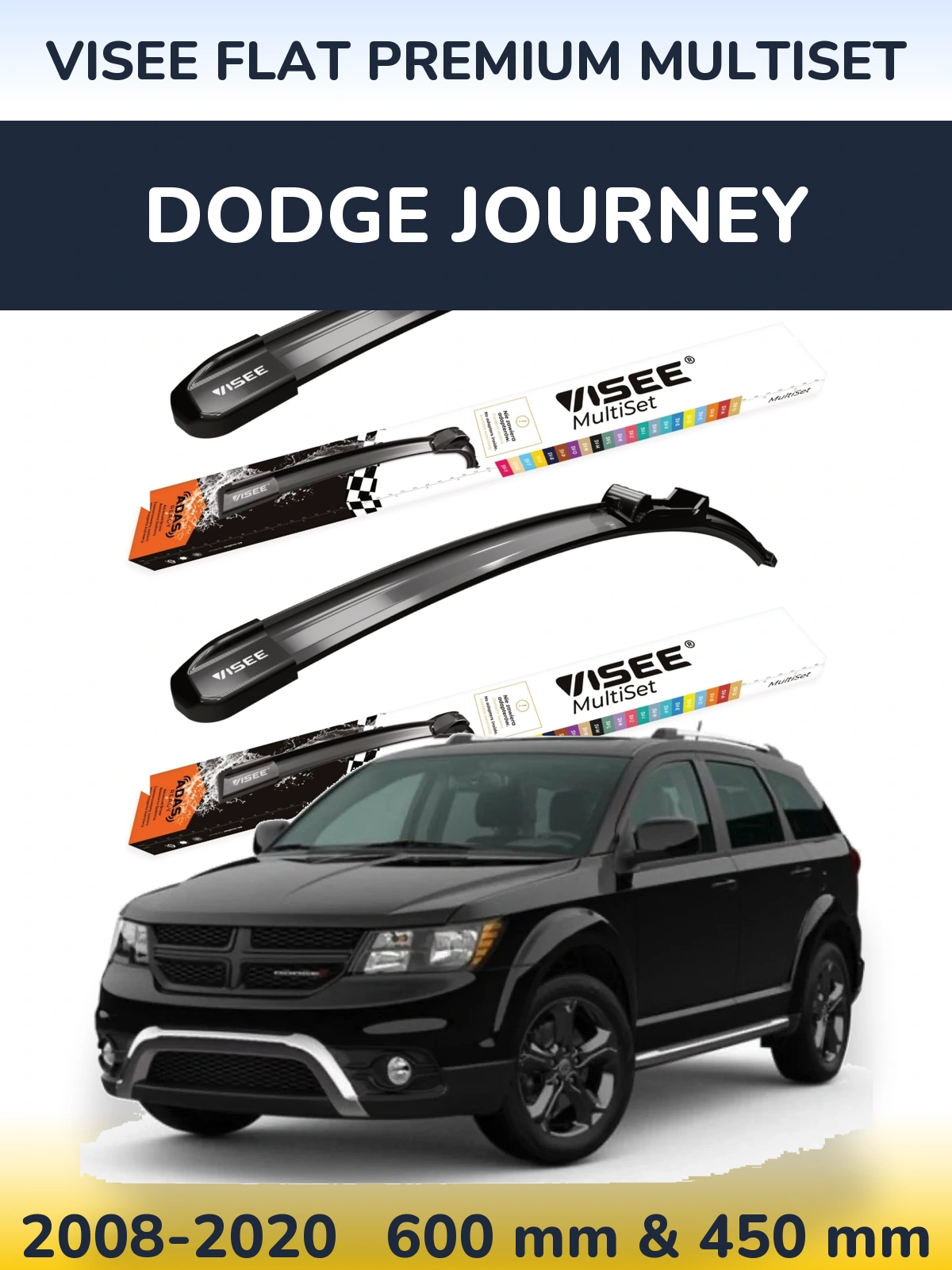 Комплект передніх щіток VISEE FLAT PREMIUM MultiSet 600 & 450 мм для Dodge Journey 2008-2020