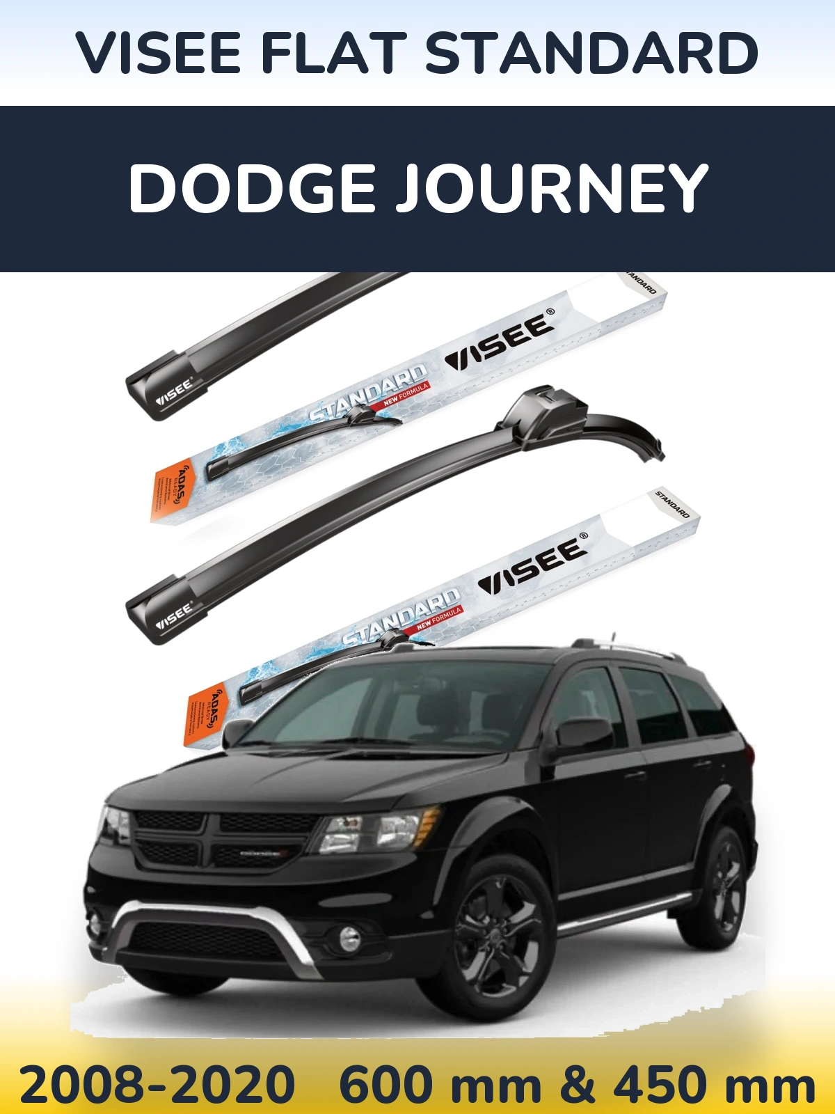 Sada předních stěračů VISEE FLAT STANDARD 600 a 450 mm pro Dodge Journey 2008-2020
