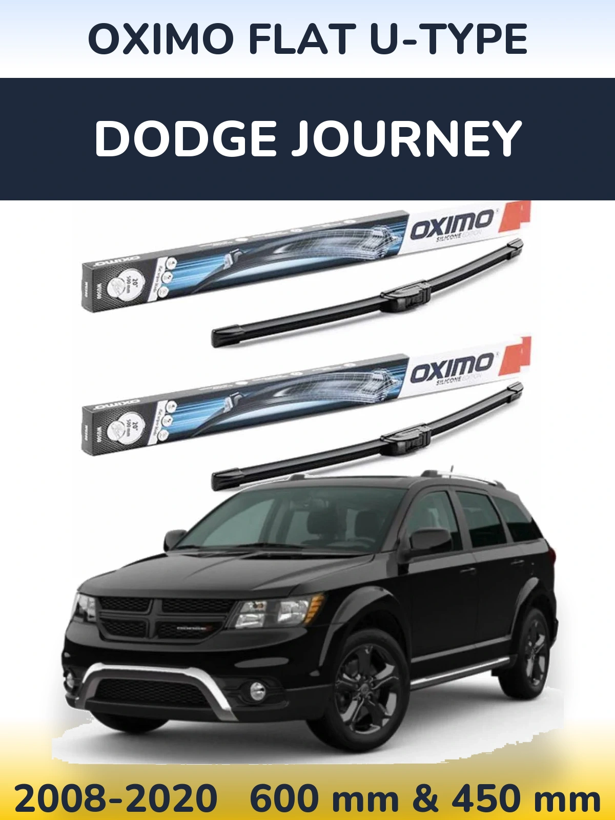 Sada předních stěračů Oximo Flat U-type 600 a 450 mm pro Dodge Journey 2008-2020